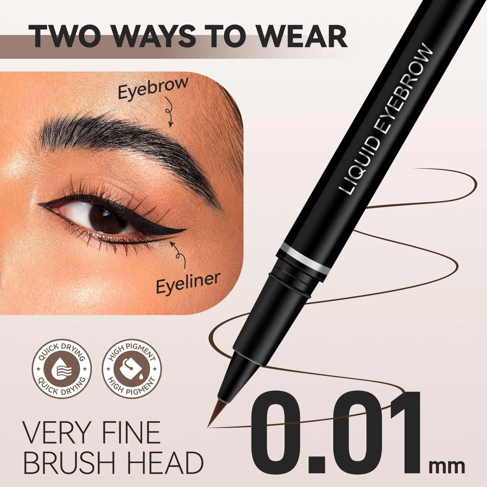 Ehinew Liquid Eyebrow Pencil, Ultra-Fine Tip Liquid Eyebrow Pencil Eyeliner Pen, Waterproof Smudge-proof Quick Drying Eyebrow Pencil for Eye Makeup (#05 Black)