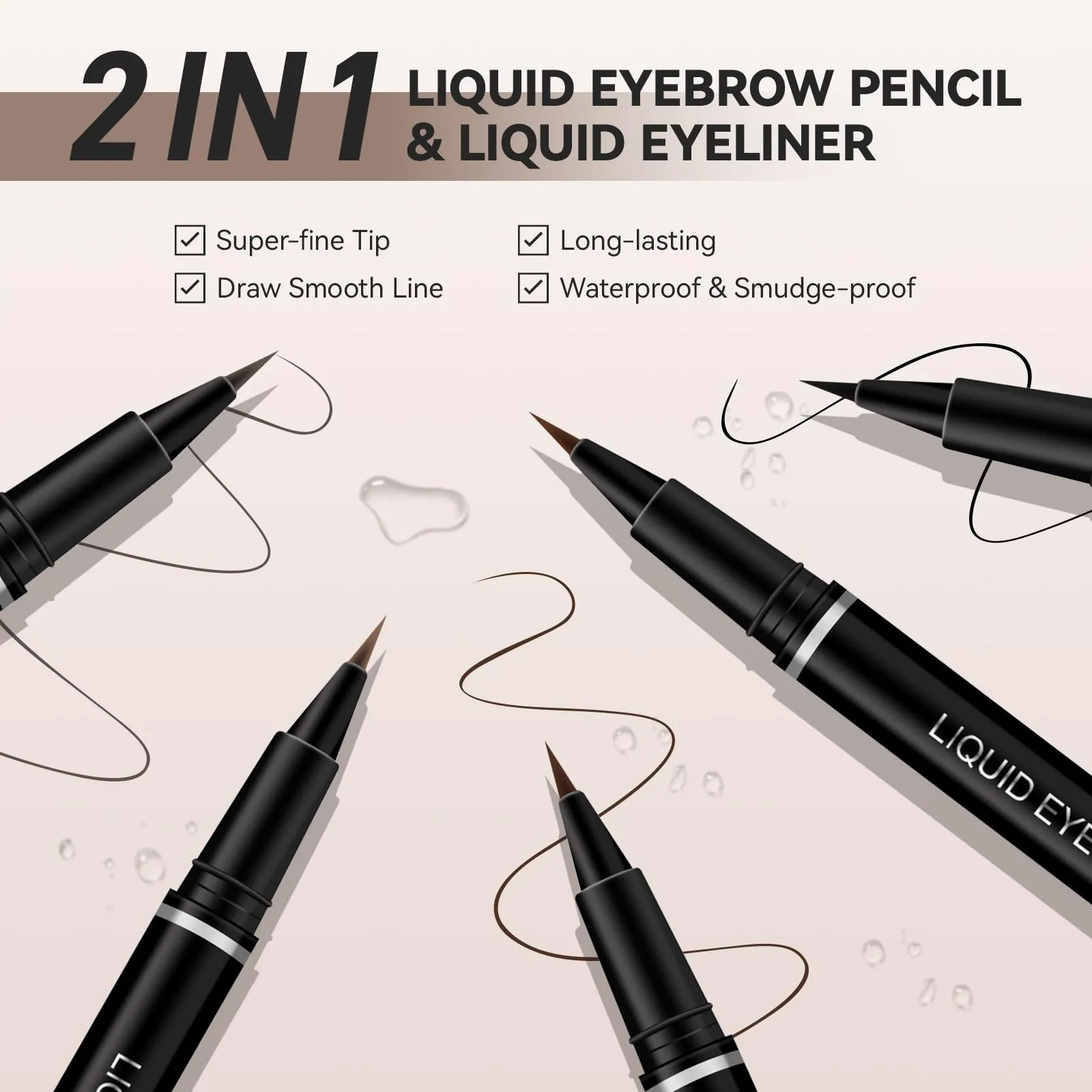 Ehinew Liquid Eyebrow Pencil, Ultra-Fine Tip Liquid Eyebrow Pencil Eyeliner Pen, Waterproof Smudge-proof Quick Drying Eyebrow Pencil for Eye Makeup (#05 Black)