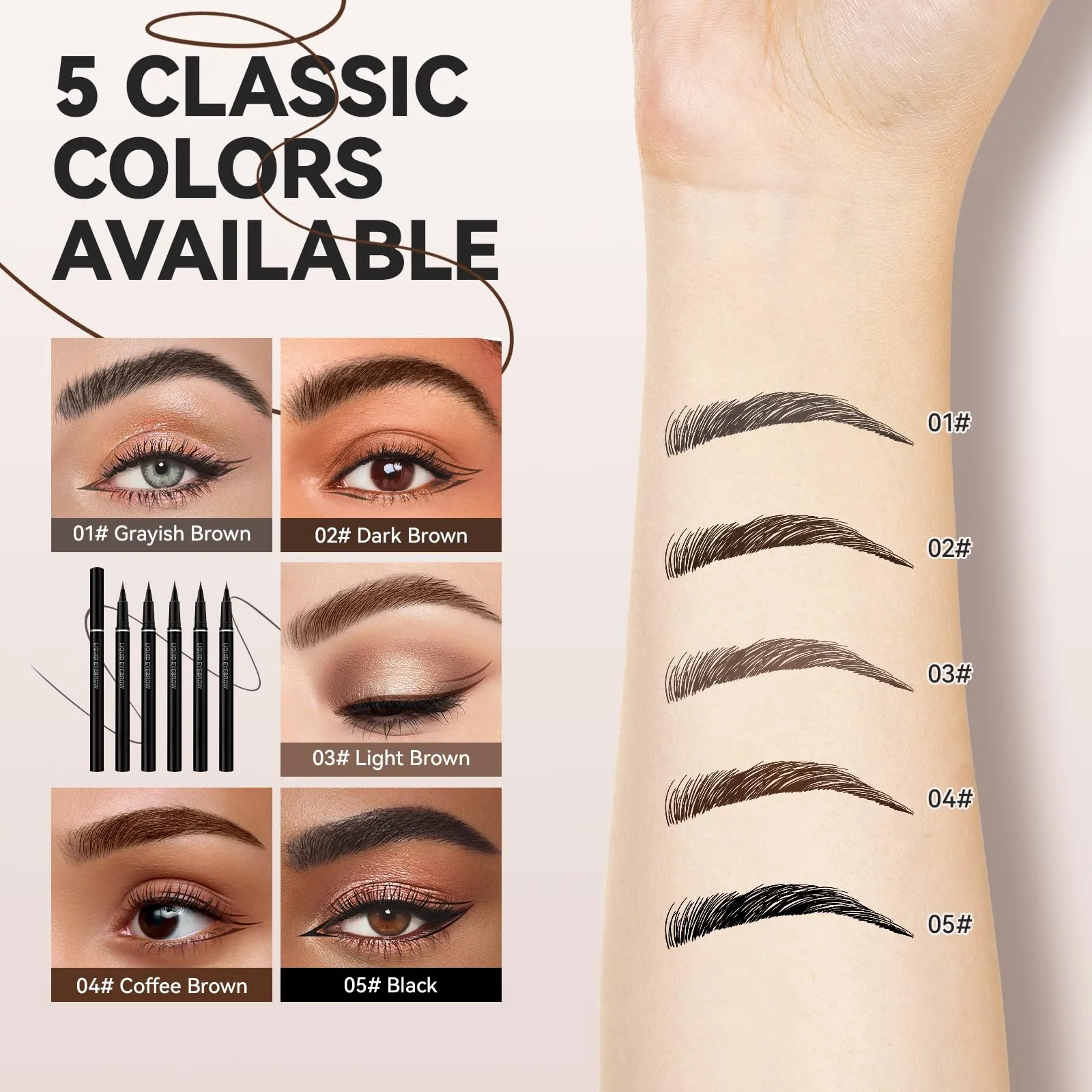 Ehinew Liquid Eyebrow Pencil, Ultra-Fine Tip Liquid Eyebrow Pencil Eyeliner Pen, Waterproof Smudge-proof Quick Drying Eyebrow Pencil for Eye Makeup (#05 Black)