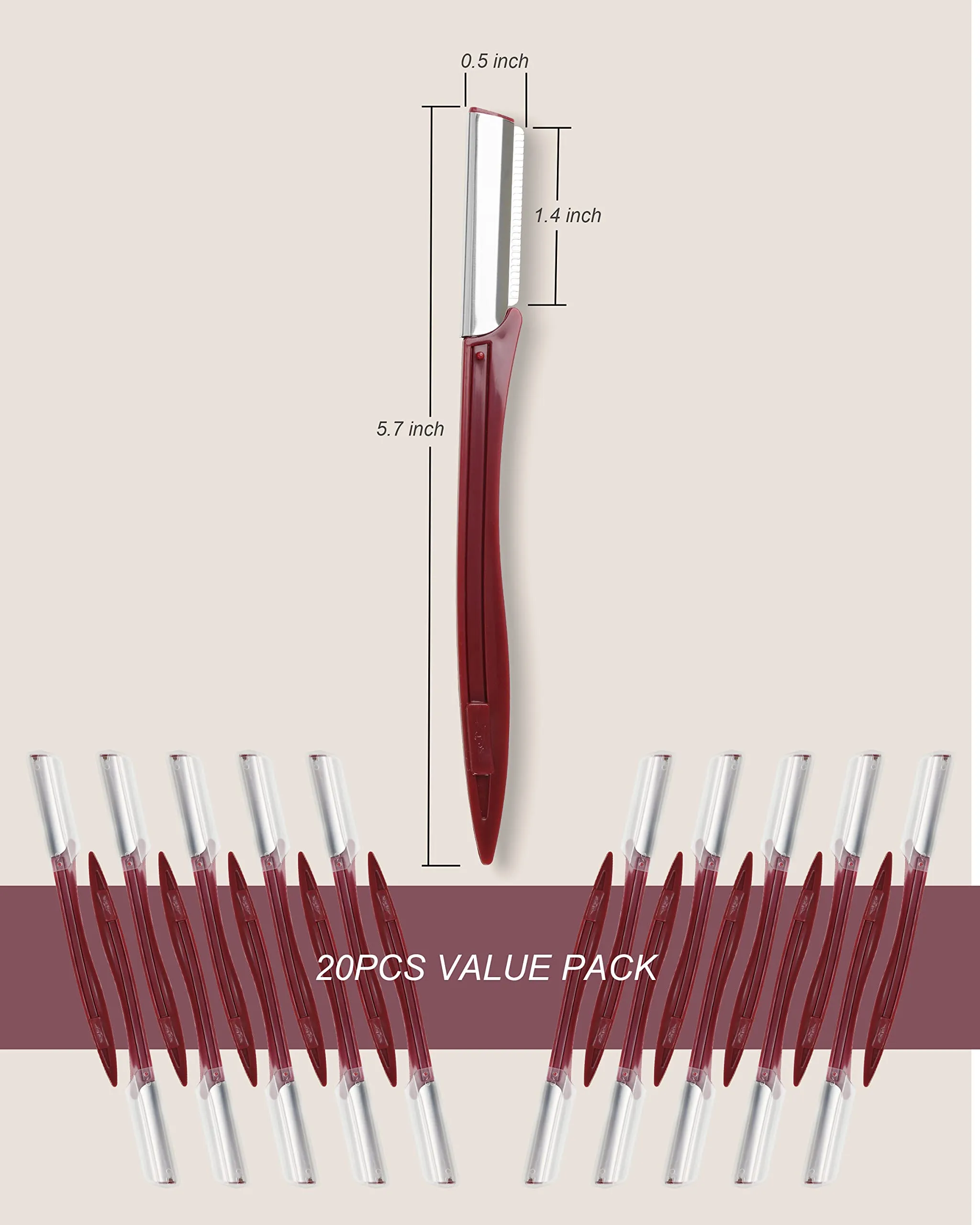 Eyebrow Razor for Women, 20 Pcs Dermaplane Razor for Women Face, Multipurpose Eyebrow & Face Razor, Face Shavers for Women and Men by MoHern (Red)