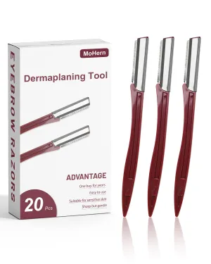 Eyebrow Razor for Women, 20 Pcs Dermaplane Razor for Women Face, Multipurpose Eyebrow & Face Razor, Face Shavers for Women and Men by MoHern (Red)