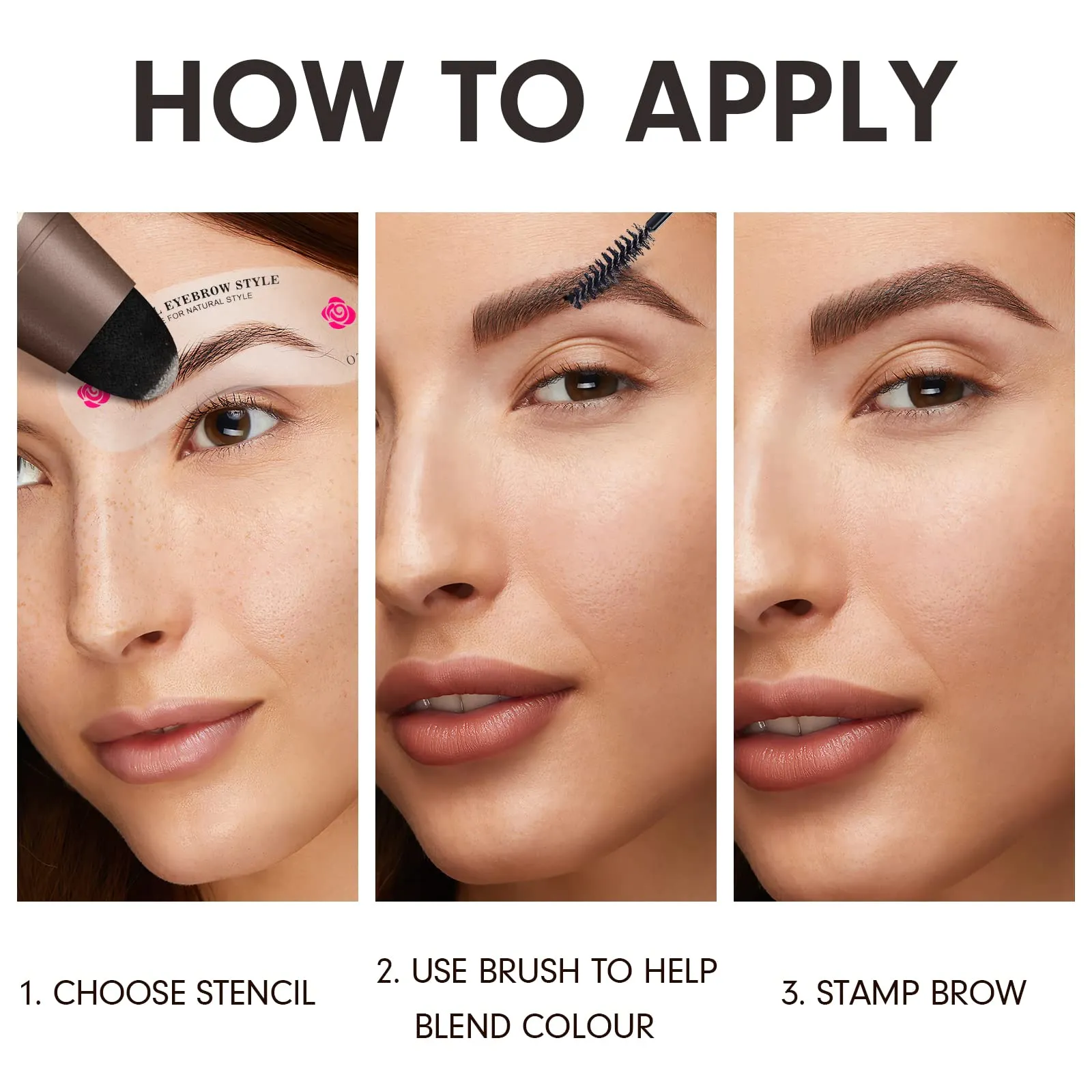 Eyebrow Stamp Stencil Kit - One-Step Eye Brow Stencil Kit with 24 Reusable Thin & Thick Eyebrow Stencils, Long-Lasting Waterproof & Smudge-Proof Brow Stamp Kit for Perfect Eye Makeup Black Brown