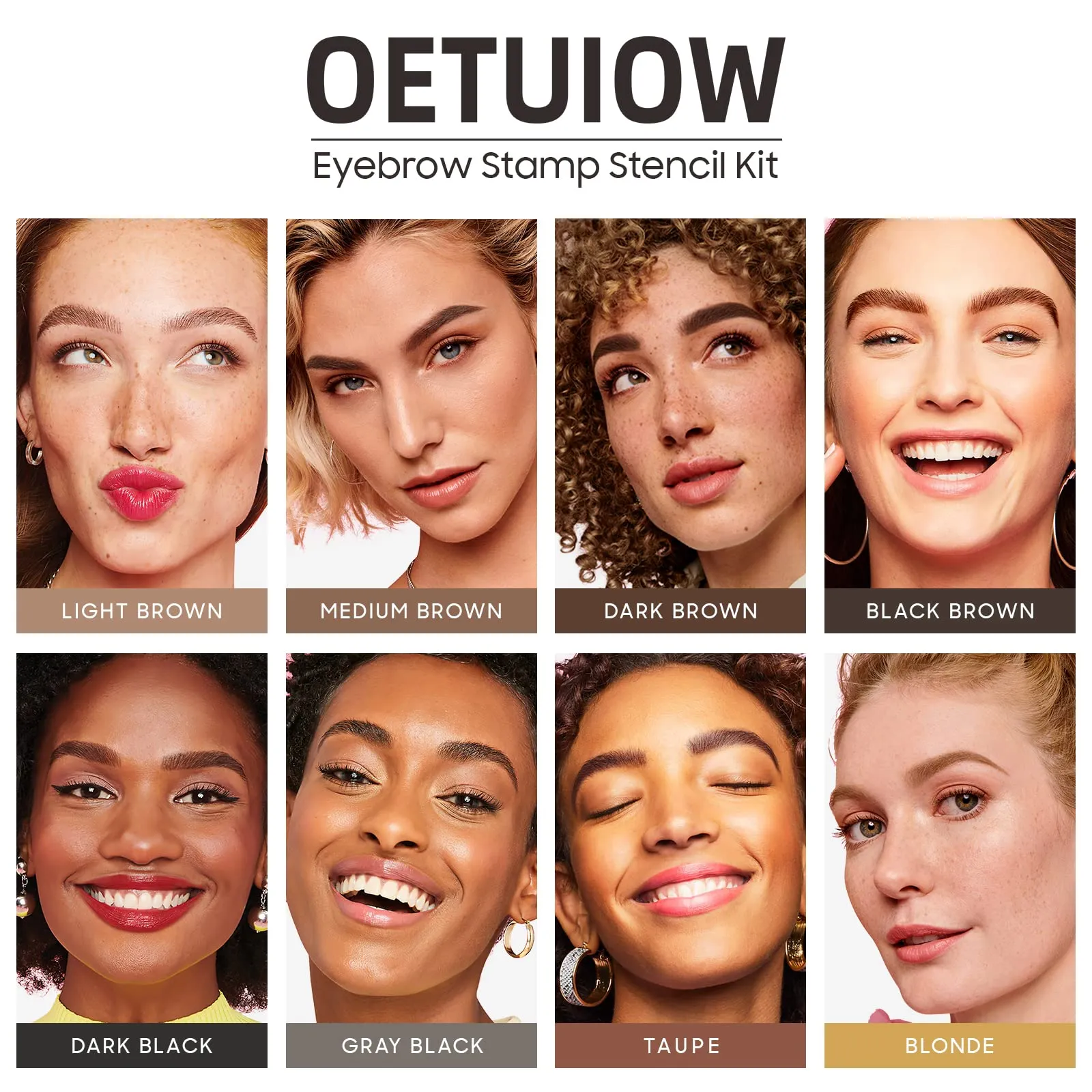 Eyebrow Stamp Stencil Kit - One-Step Eye Brow Stencil Kit with 24 Reusable Thin & Thick Eyebrow Stencils, Long-Lasting Waterproof & Smudge-Proof Brow Stamp Kit for Perfect Eye Makeup Black Brown