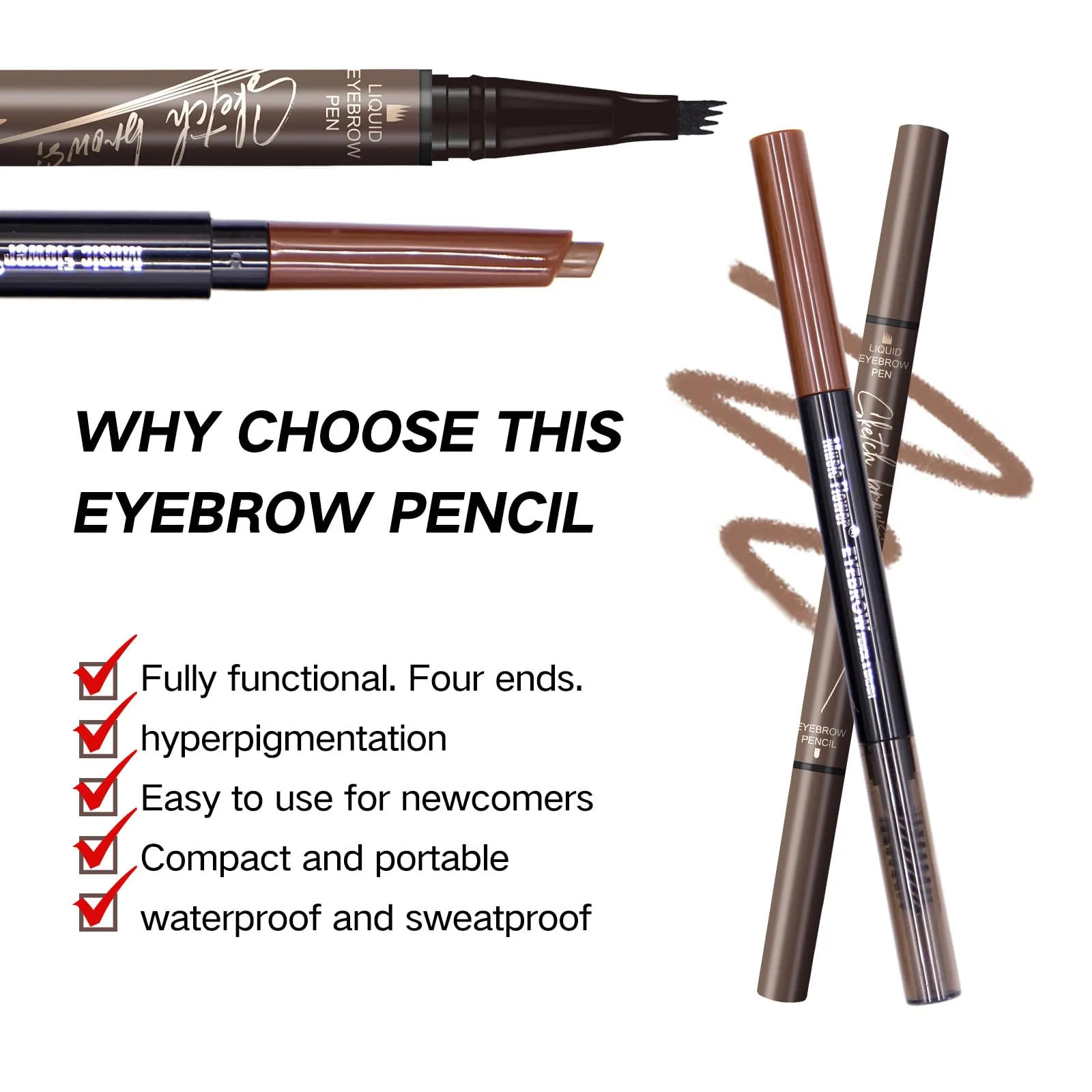 Eyebrow Tattoo Pencil, 2024 New Magic Eyebrow Pencil,4 Fork Tip 3D Microblading Waterproof Eyebrow Pencil, Natural Makeup Fine Stroke Magic Eyebrow Pencil with 4 Micro-Fork… (maroon-#1)