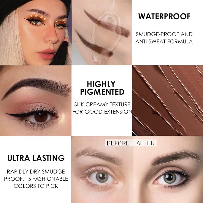Eyeliner Gel, Eyebrow Waterproof Long-lasting Professional Eye Makeup with 2 Brushes