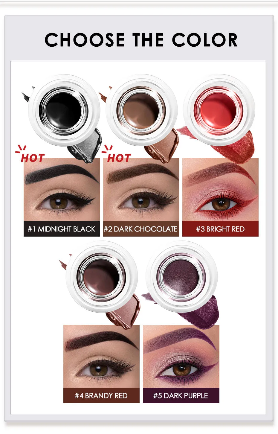 Eyeliner Gel, Eyebrow Waterproof Long-lasting Professional Eye Makeup with 2 Brushes