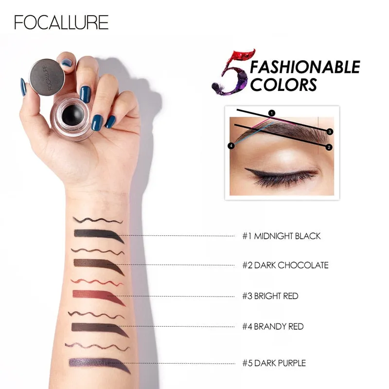 Eyeliner Gel, Eyebrow Waterproof Long-lasting Professional Eye Makeup with 2 Brushes