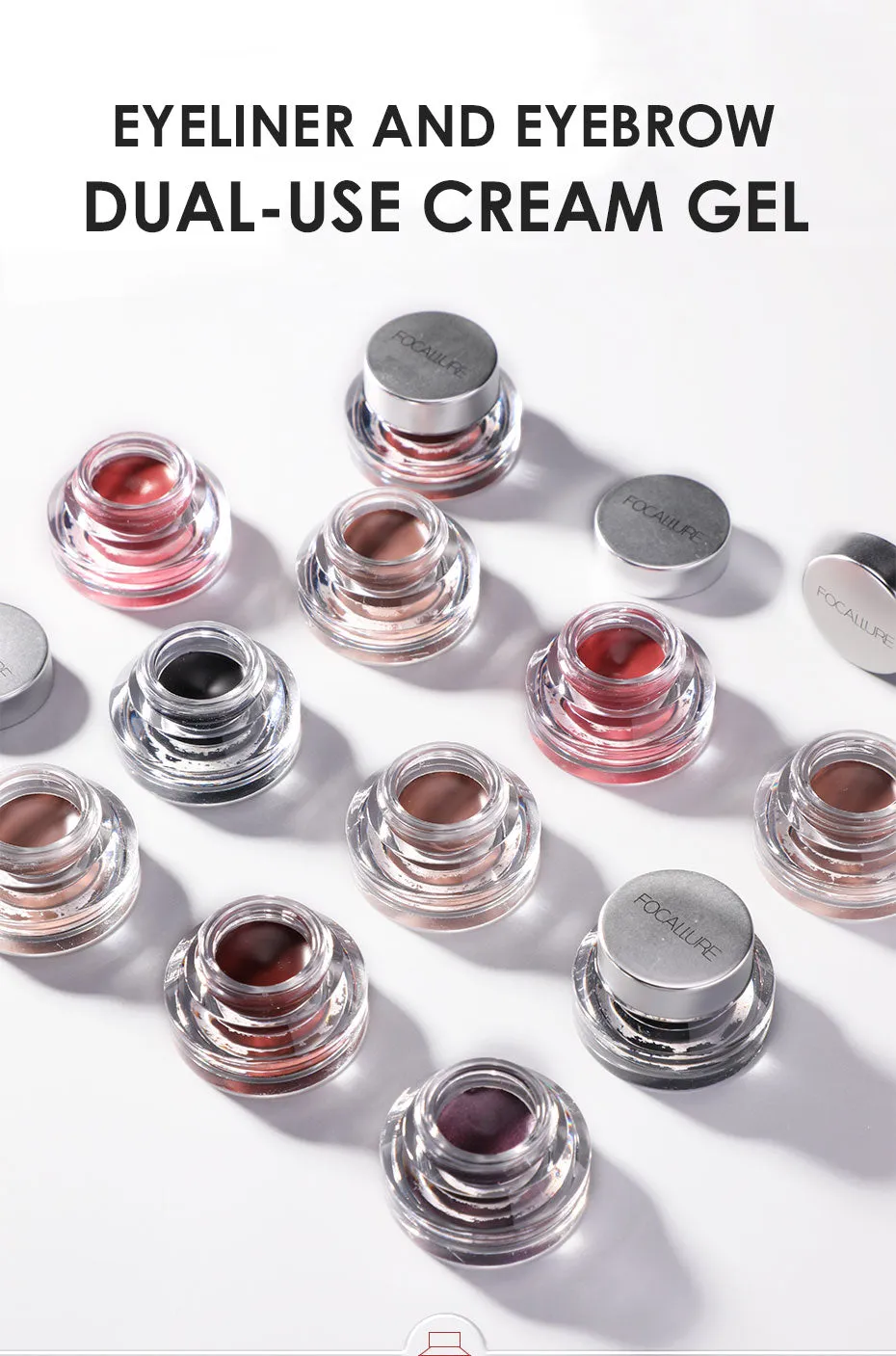 Eyeliner Gel, Eyebrow Waterproof Long-lasting Professional Eye Makeup with 2 Brushes