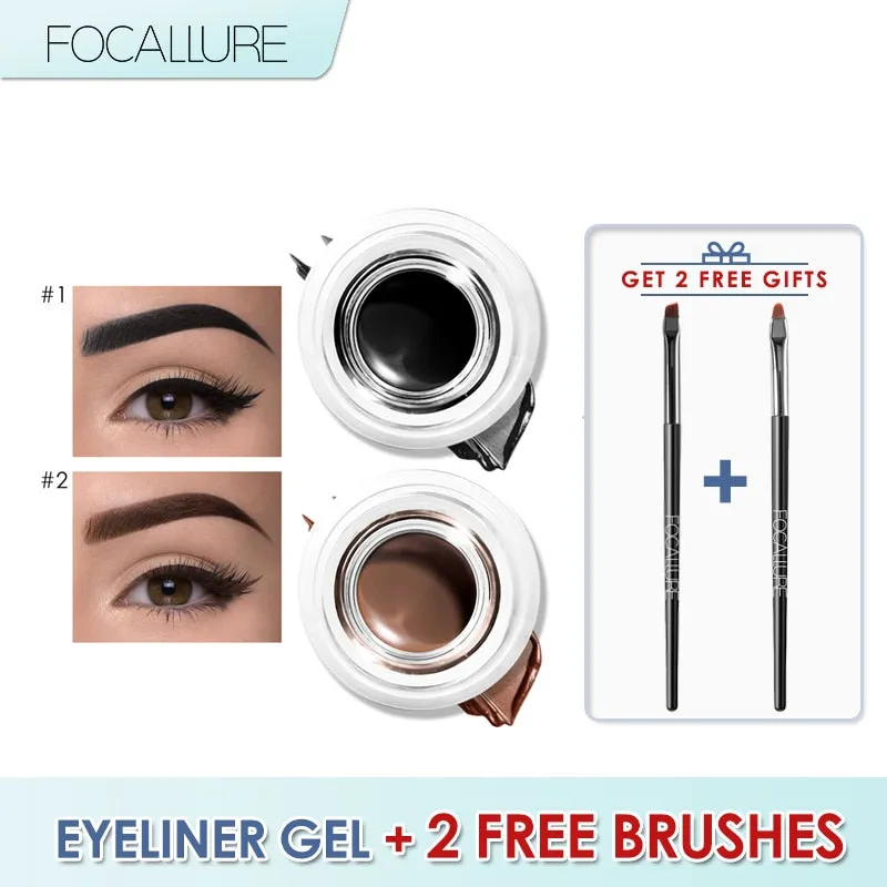 Eyeliner Gel, Eyebrow Waterproof Long-lasting Professional Eye Makeup with 2 Brushes