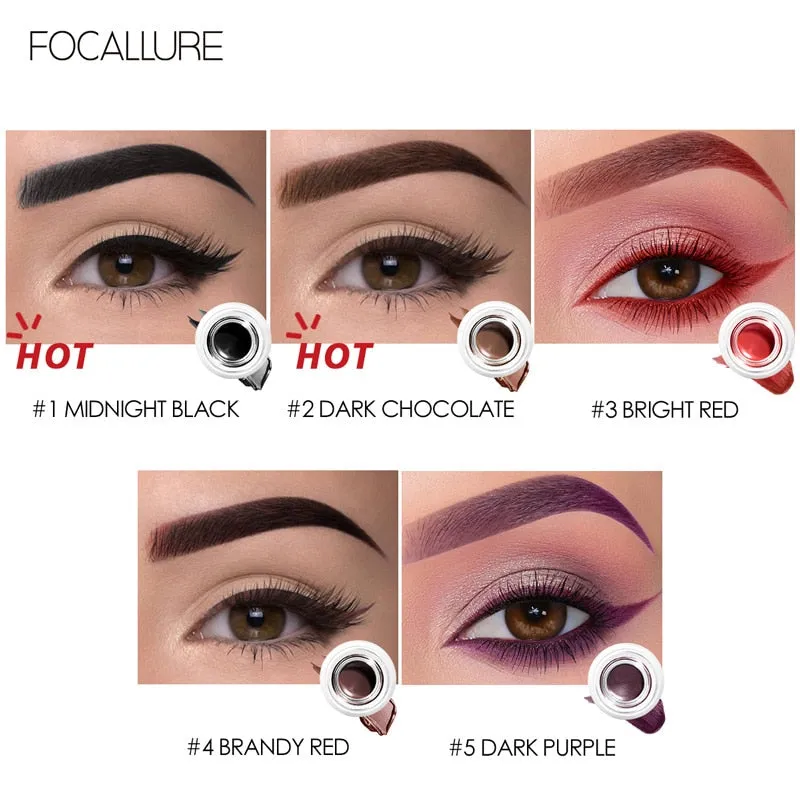 Eyeliner Gel, Eyebrow Waterproof Long-lasting Professional Eye Makeup with 2 Brushes
