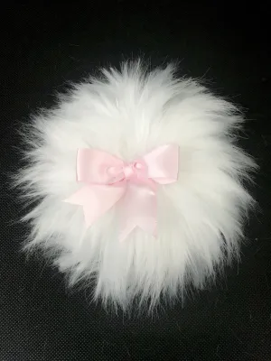 Faux Fur Powder Puff - Large 5" - White / Pink