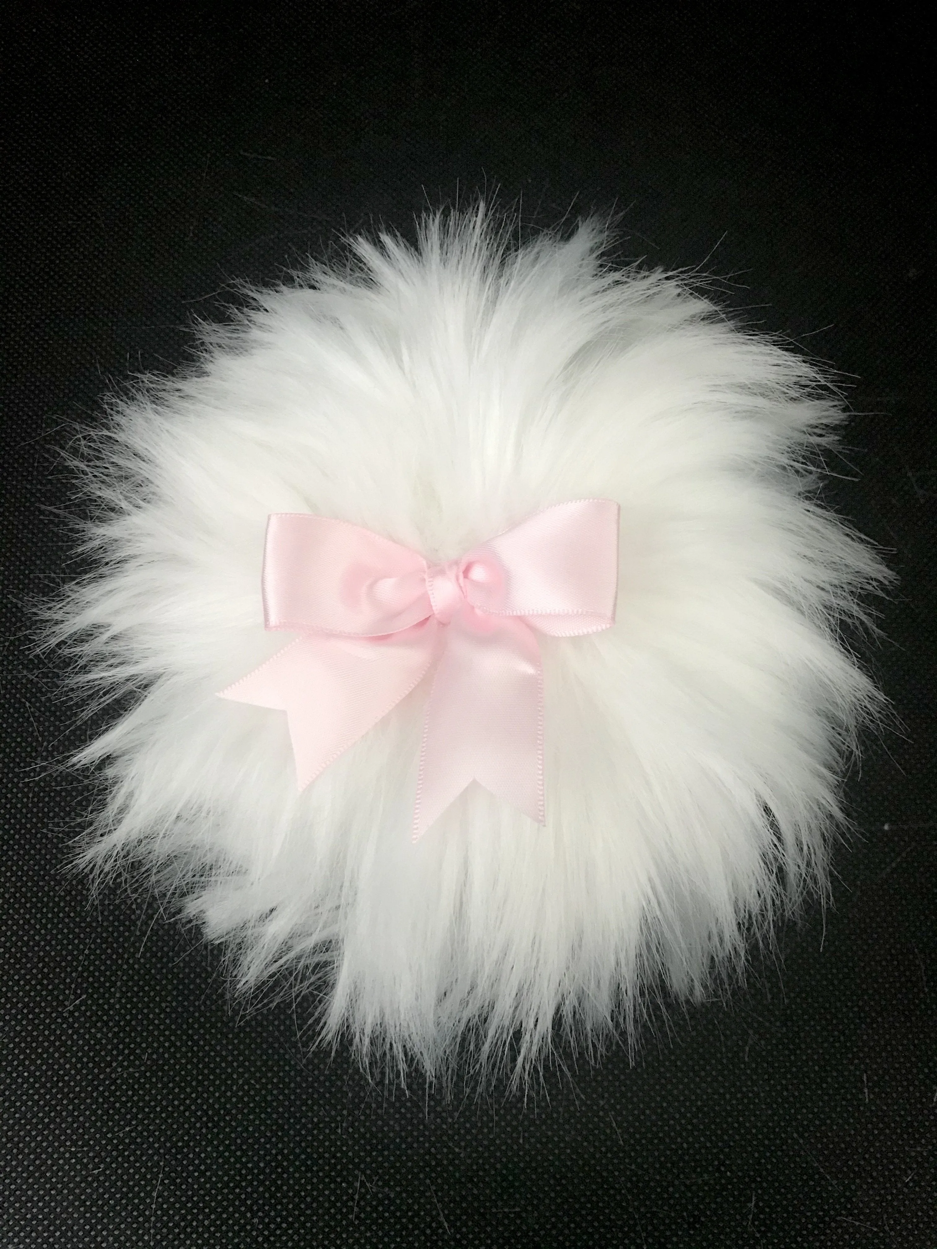 Faux Fur Powder Puff - Large 5" - White / Pink