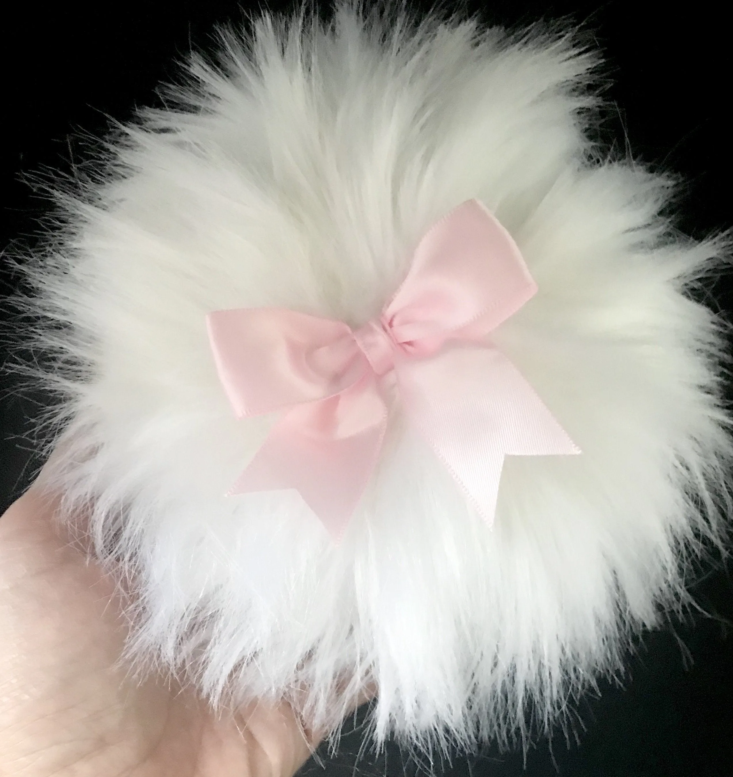 Faux Fur Powder Puff - Large 5" - White / Pink