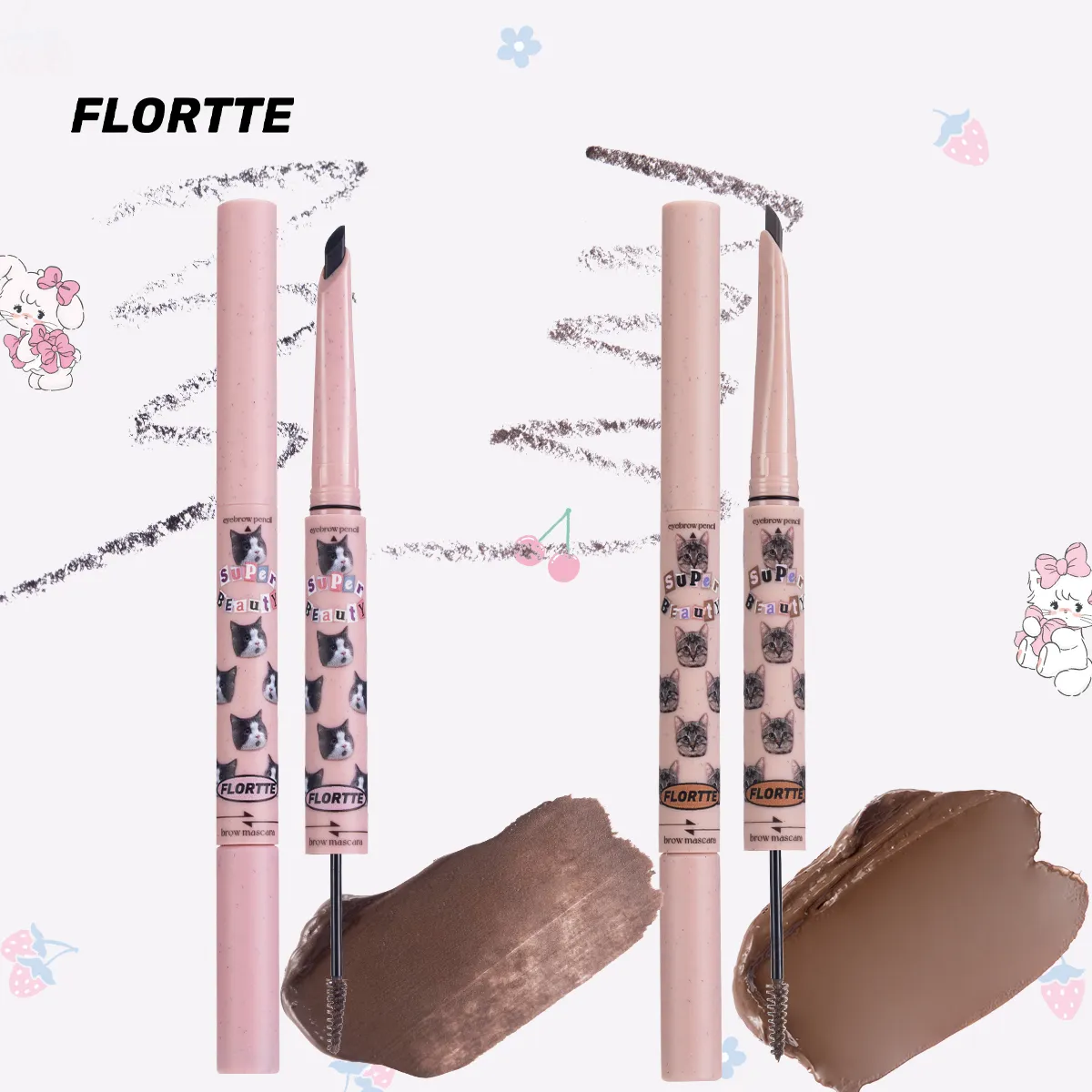 Flortte I Am Super Beauty Eyebrown Pencil and Brown Mascara 180mg 1g