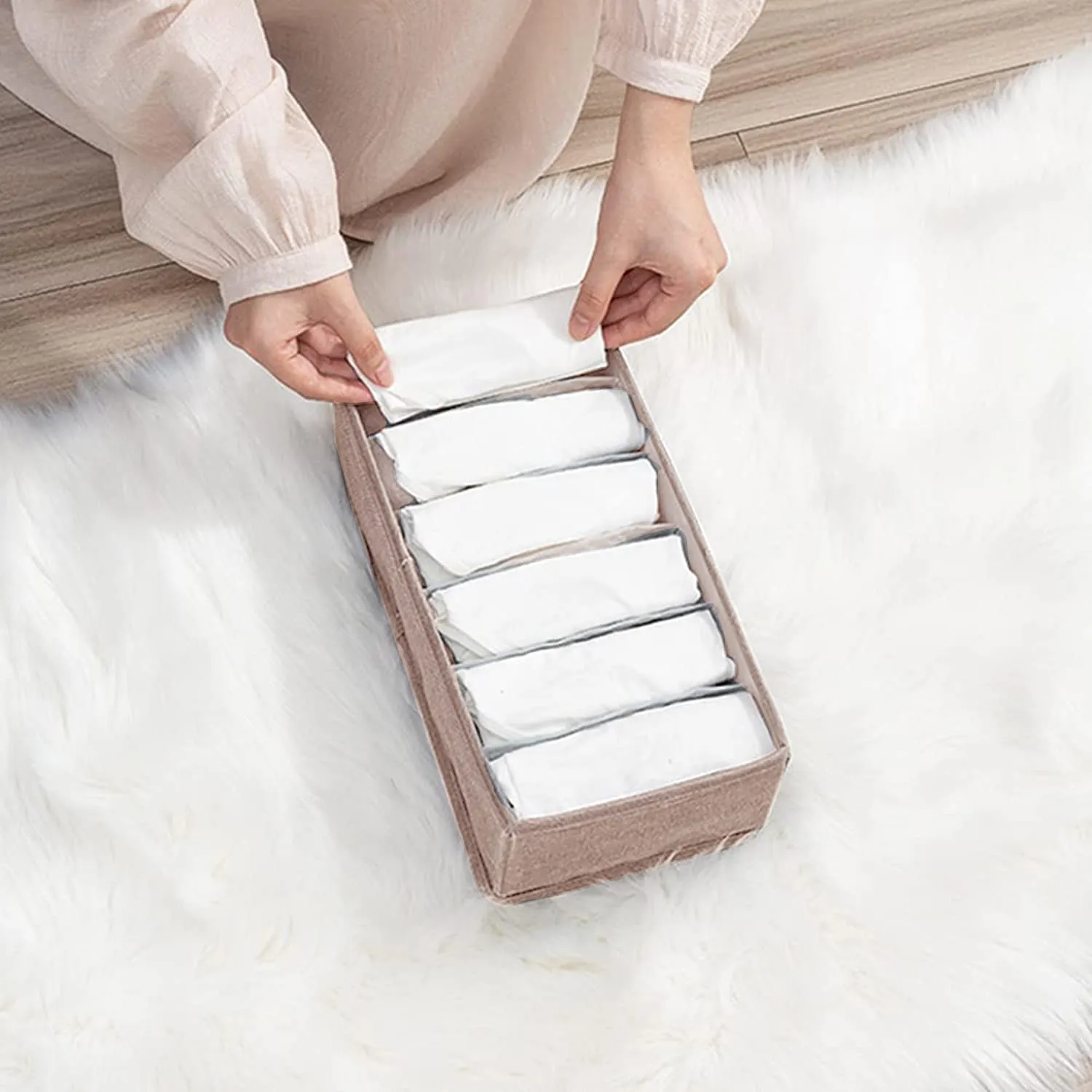 Foldable Wardrobe Clothes Closet Organizer, Save Space Clothing Storage Bins - Linen
