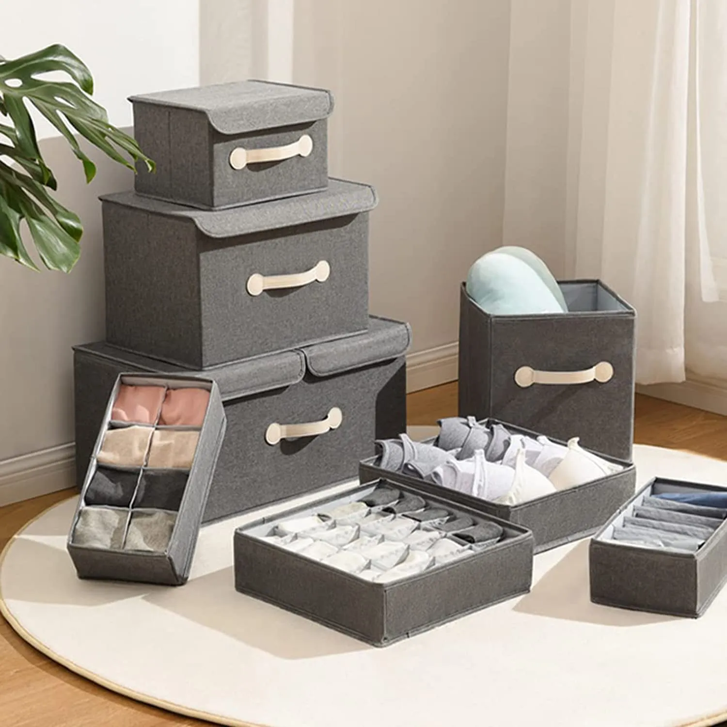 Foldable Wardrobe Clothes Closet Organizer, Save Space Clothing Storage Bins - Linen