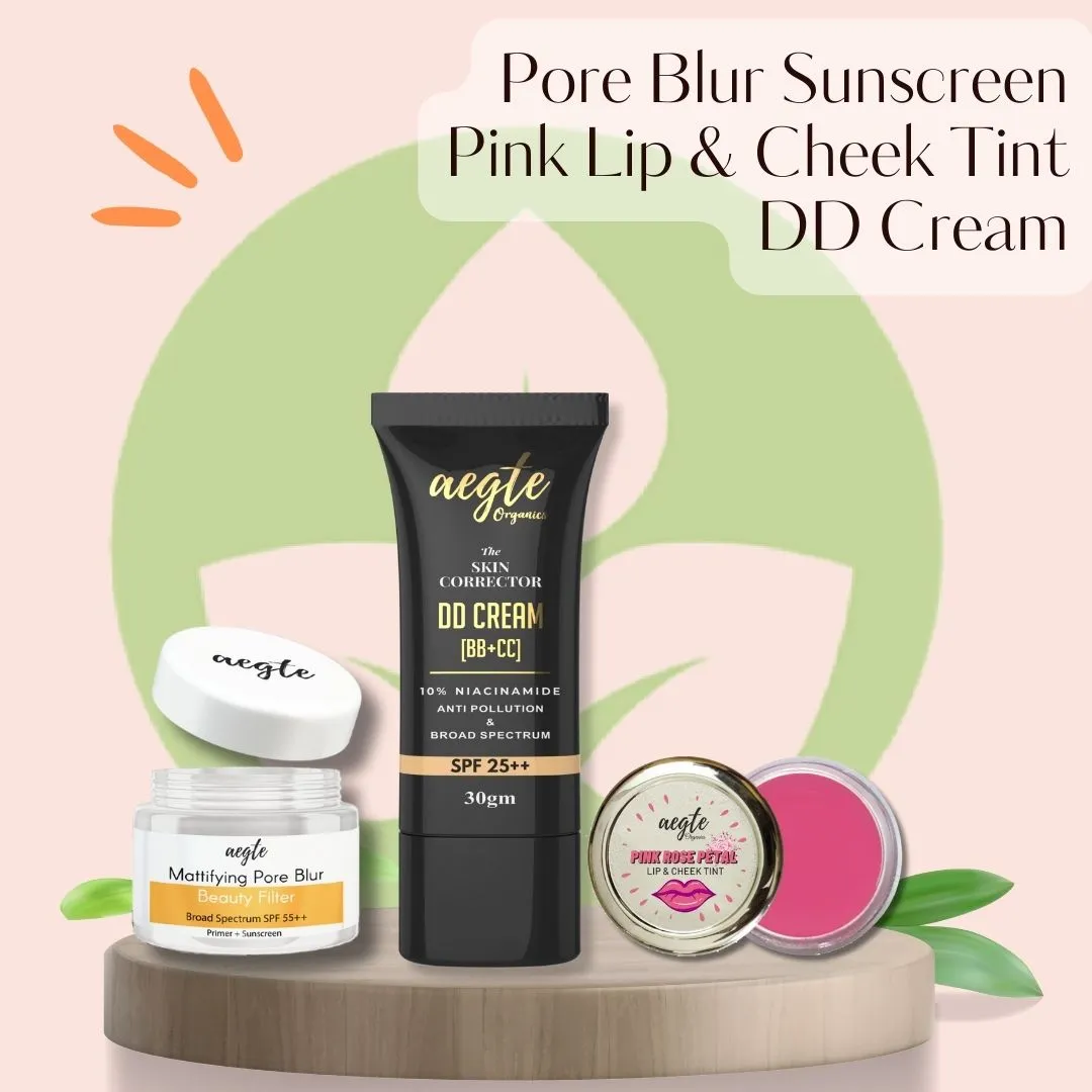 Founder's Favourites - Aegte Mattifying Pore Blur Primer   Sunscreen, Skin Corrector DD Cream & Lip and Cheek Tint