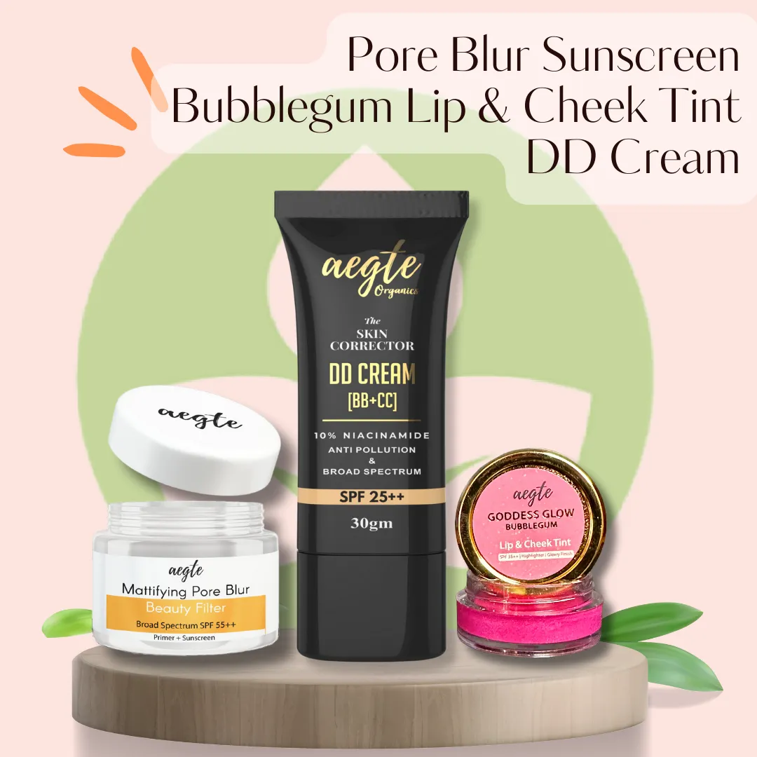 Founder's Favourites - Aegte Mattifying Pore Blur Primer   Sunscreen, Skin Corrector DD Cream & Lip and Cheek Tint