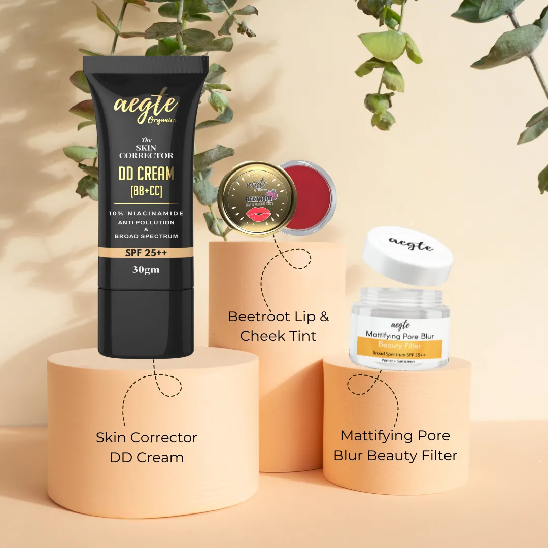 Founder's Favourites - Aegte Mattifying Pore Blur Primer   Sunscreen, Skin Corrector DD Cream & Lip and Cheek Tint