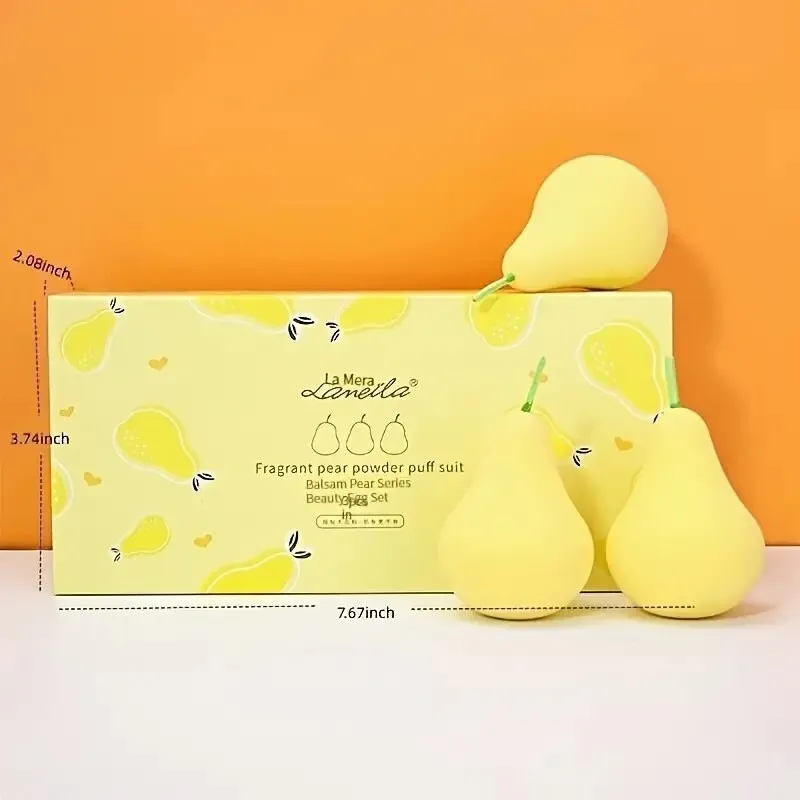 Fruit Puff Set 3 Pieces | Pear Puff Gift Set | Suitable For Foundation And Makeup Puff |  Cream |  Powder | Concealer
