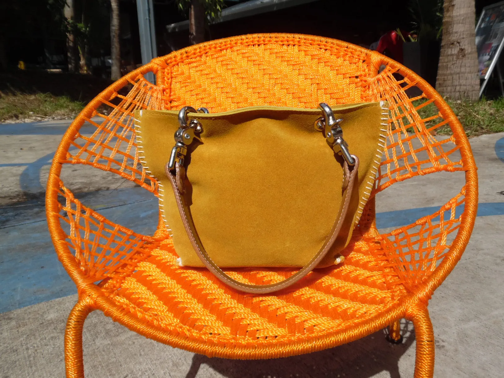 Gamini Mini Suede Bag With Topstitching Beige