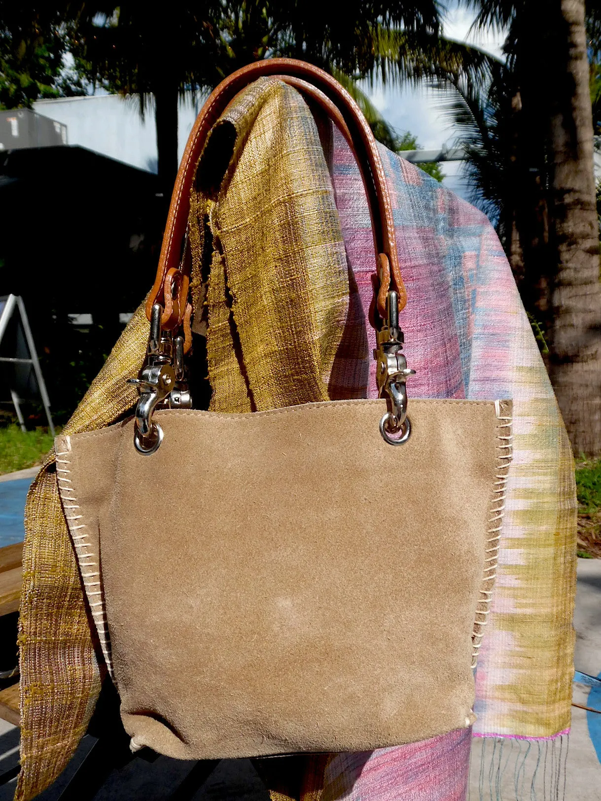 Gamini Mini Suede Bag With Topstitching Beige