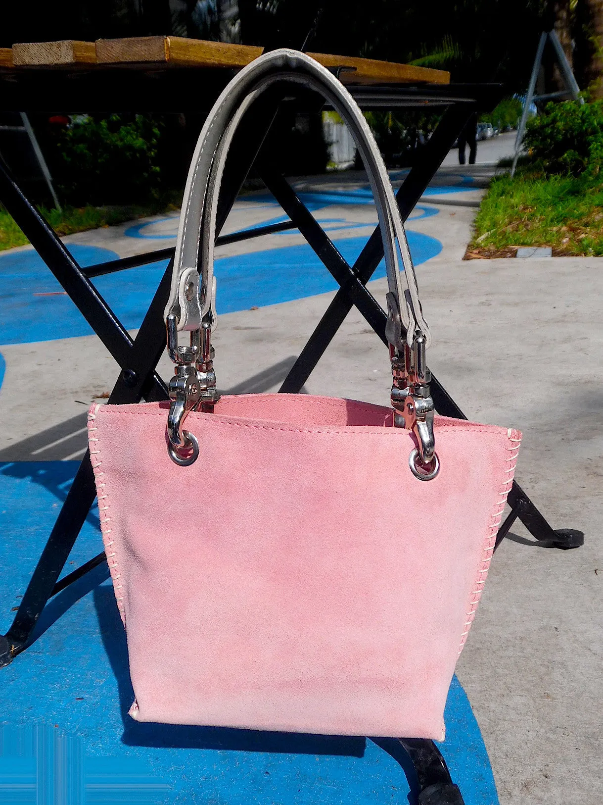 Gamini Mini Suede Bag With Topstitching Beige