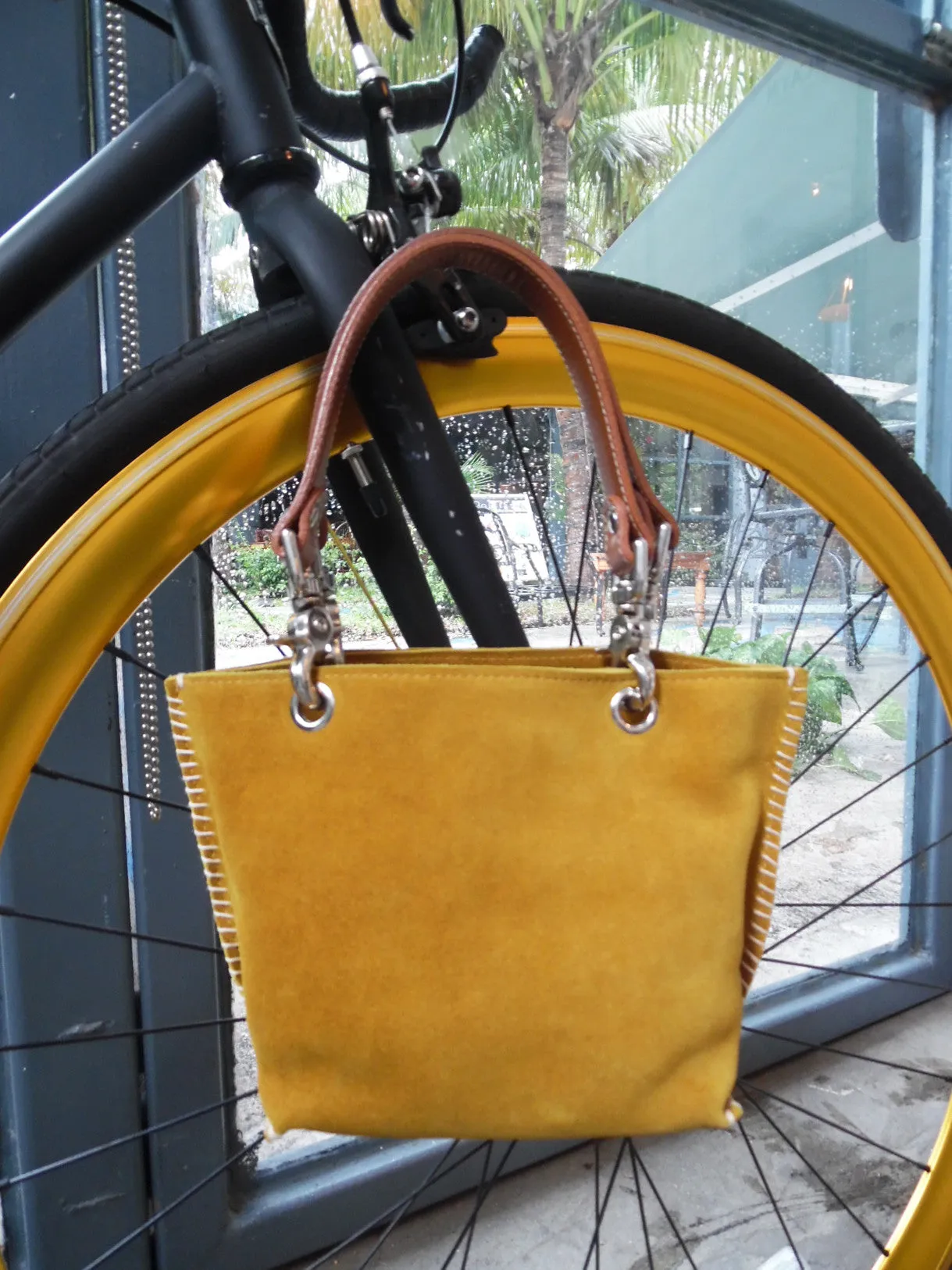 Gamini Mini Suede Bag With Topstitching Beige