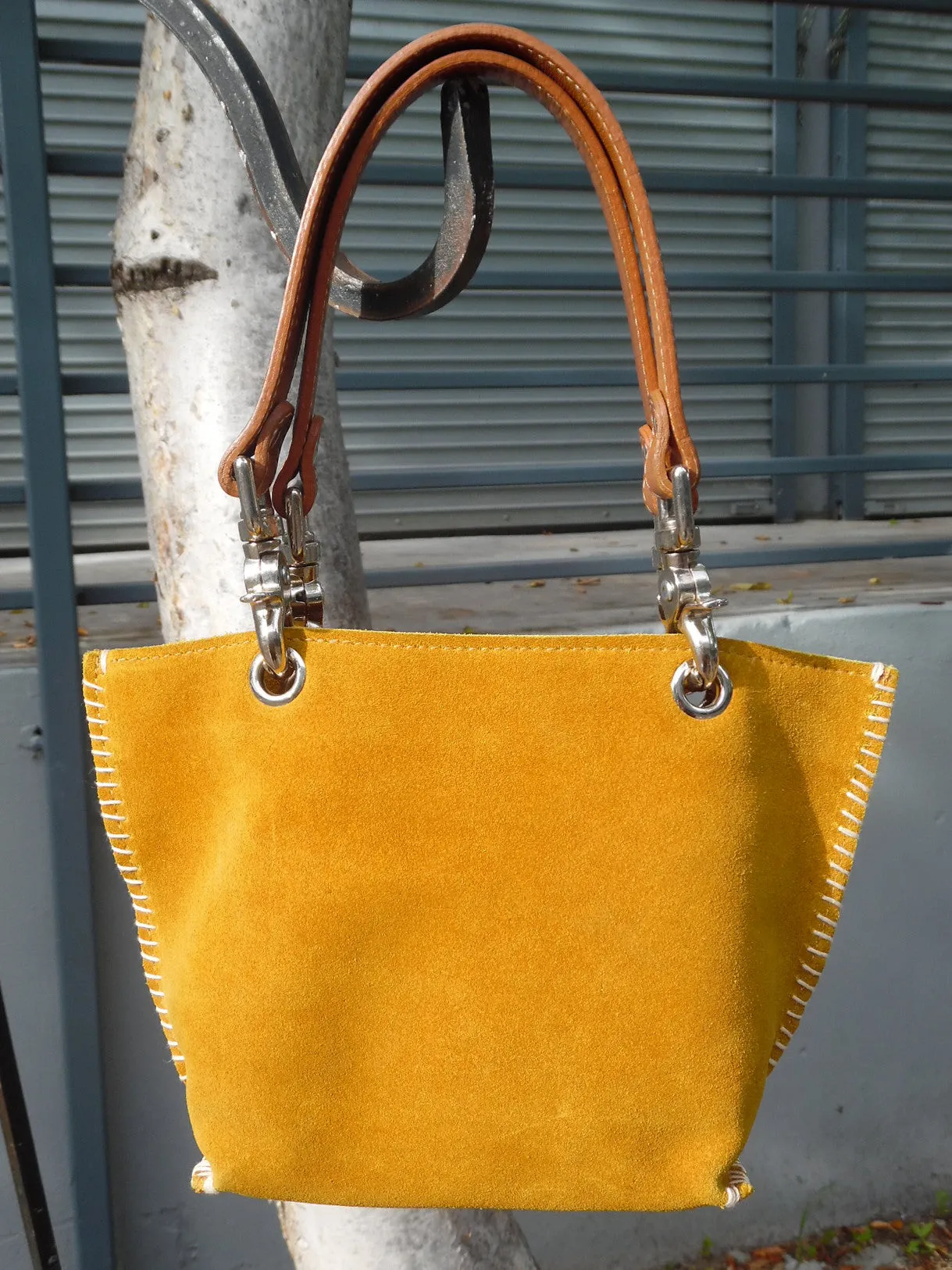 Gamini Mini Suede Bag With Topstitching Beige