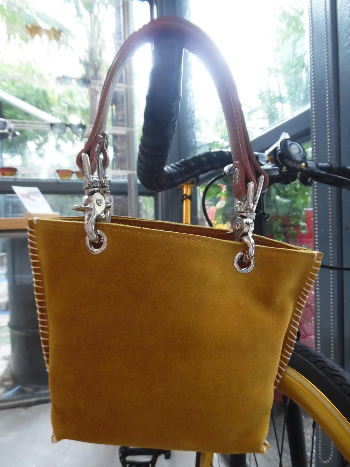 Gamini Mini Suede Bag With Topstitching Beige