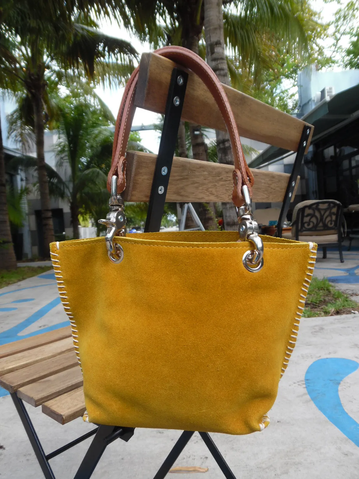 Gamini Mini Suede Bag With Topstitching Beige