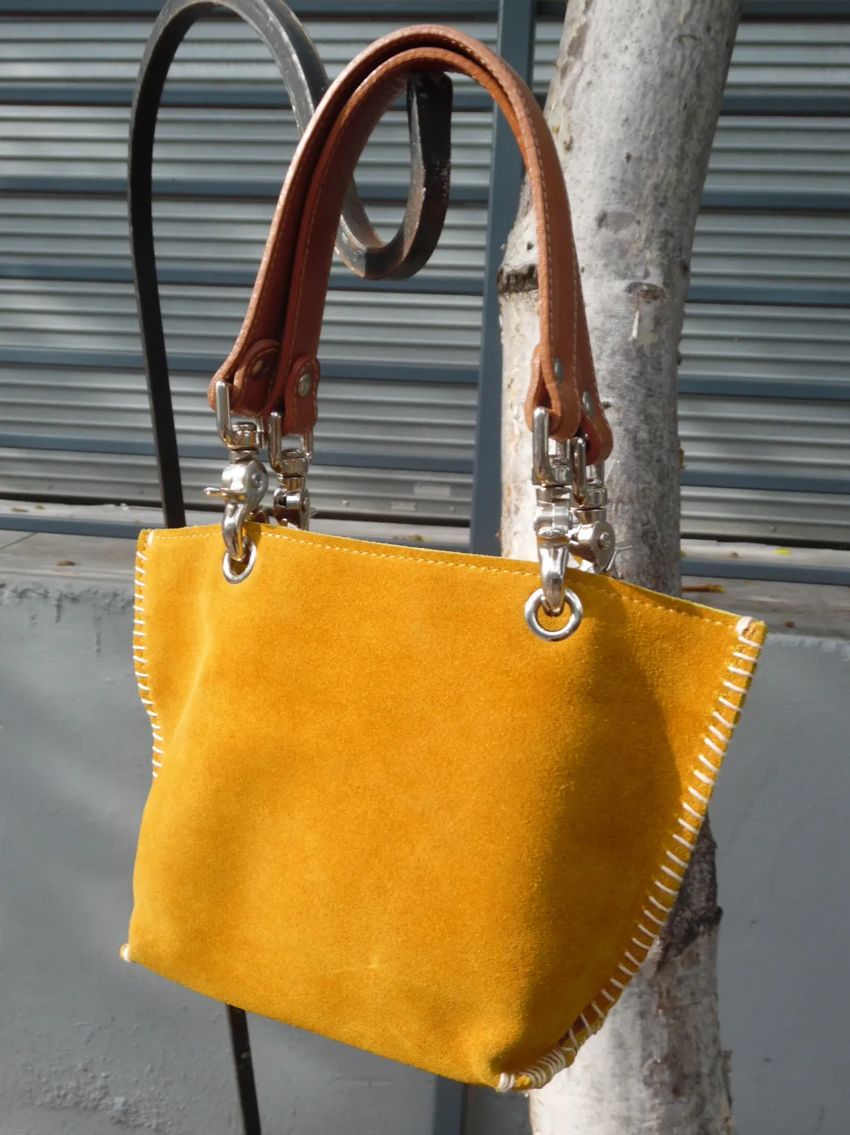 Gamini Mini Suede Bag With Topstitching Beige