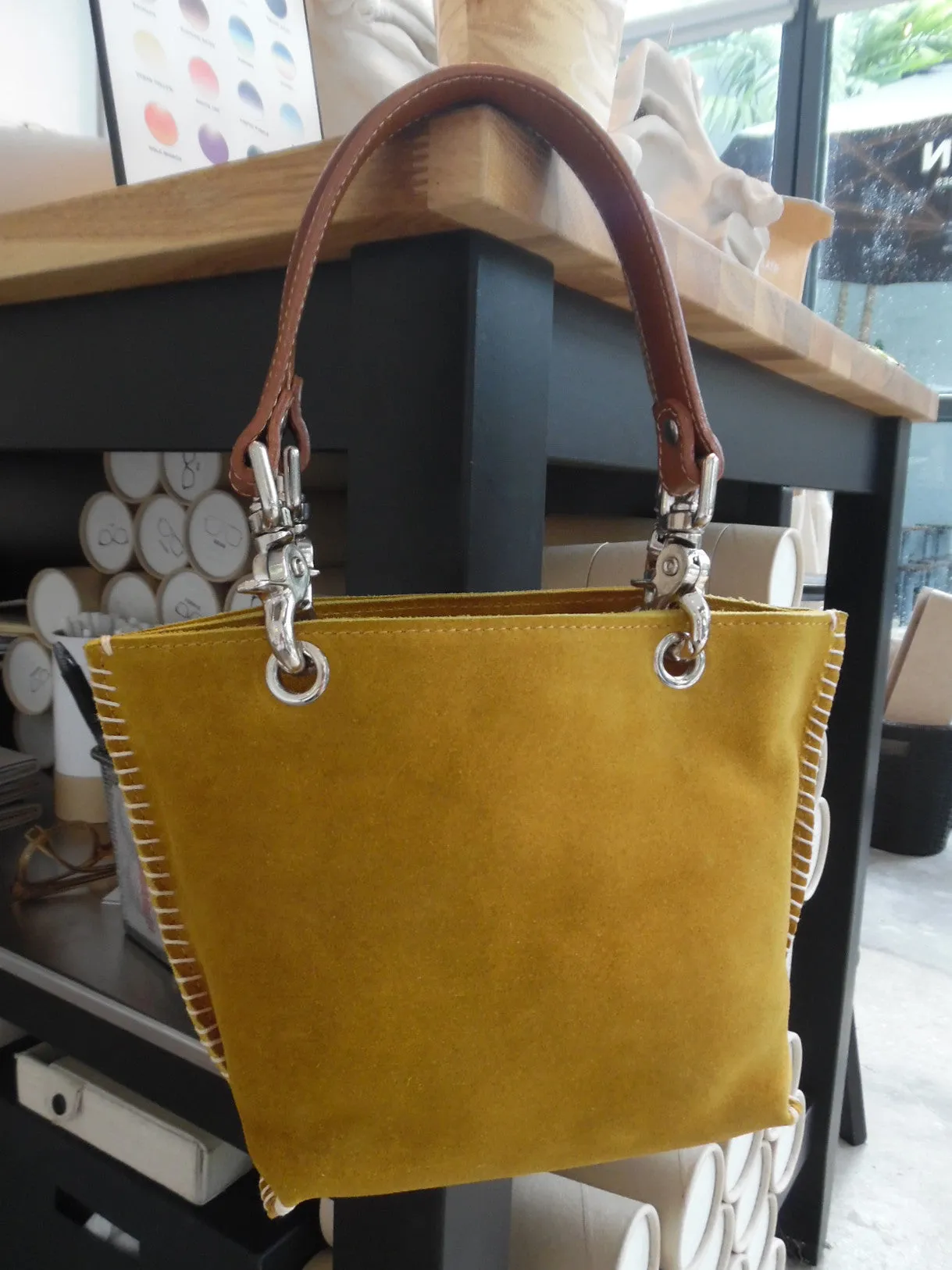 Gamini Mini Suede Bag With Topstitching Beige