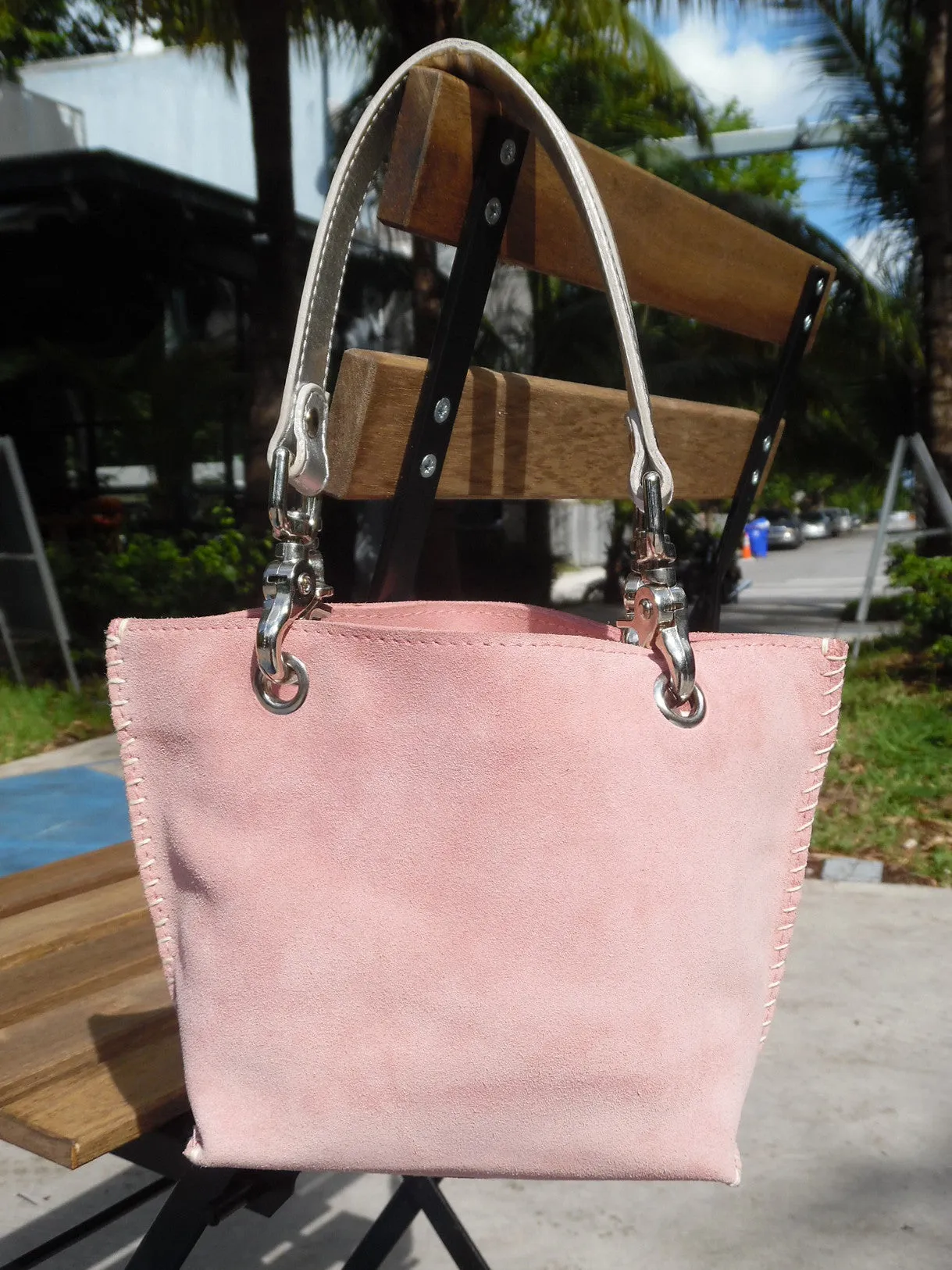 Gamini Mini Suede Bag With Topstitching Beige