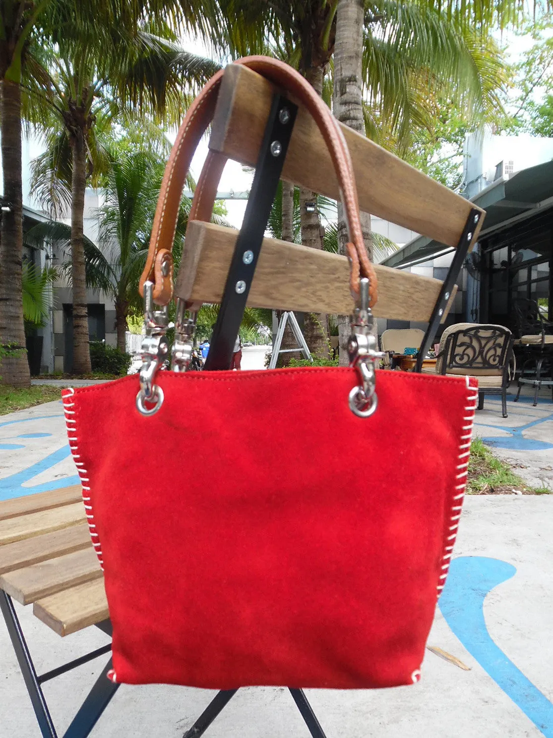 Gamini Mini Suede Bag With Topstitching Beige