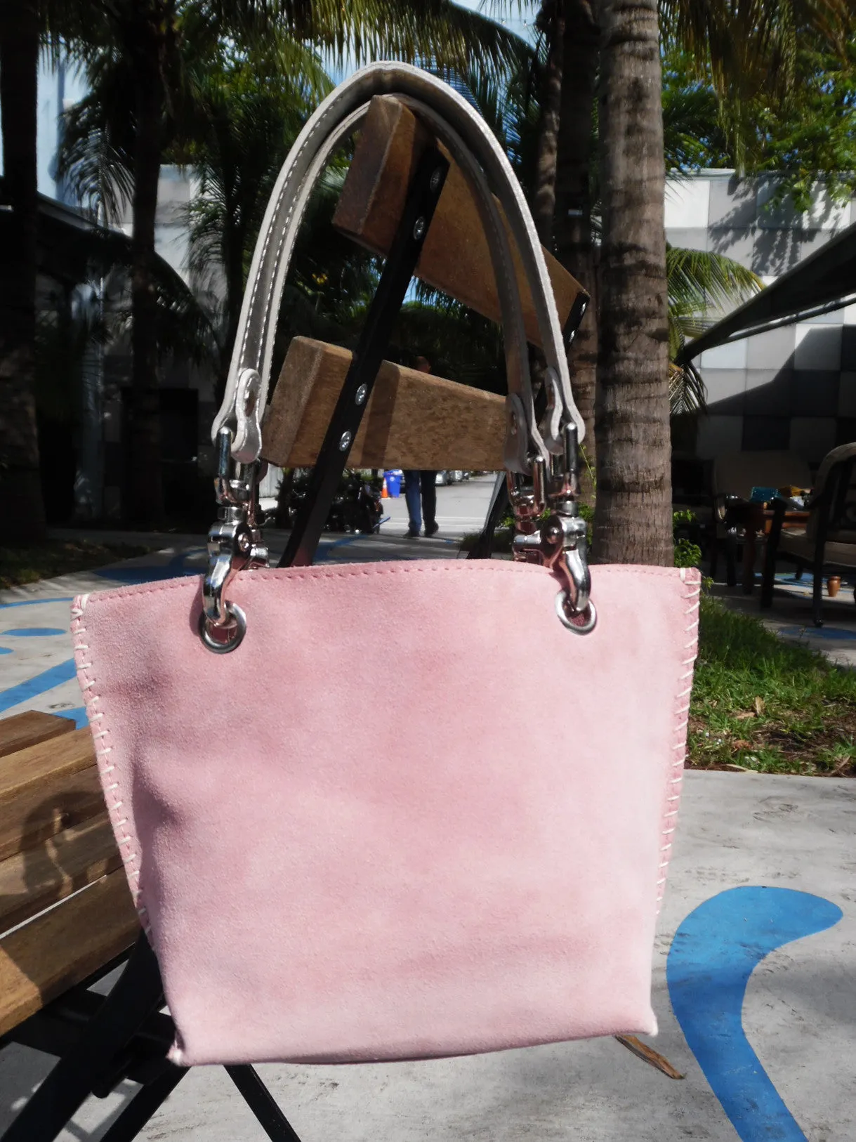 Gamini Mini Suede Bag With Topstitching Beige