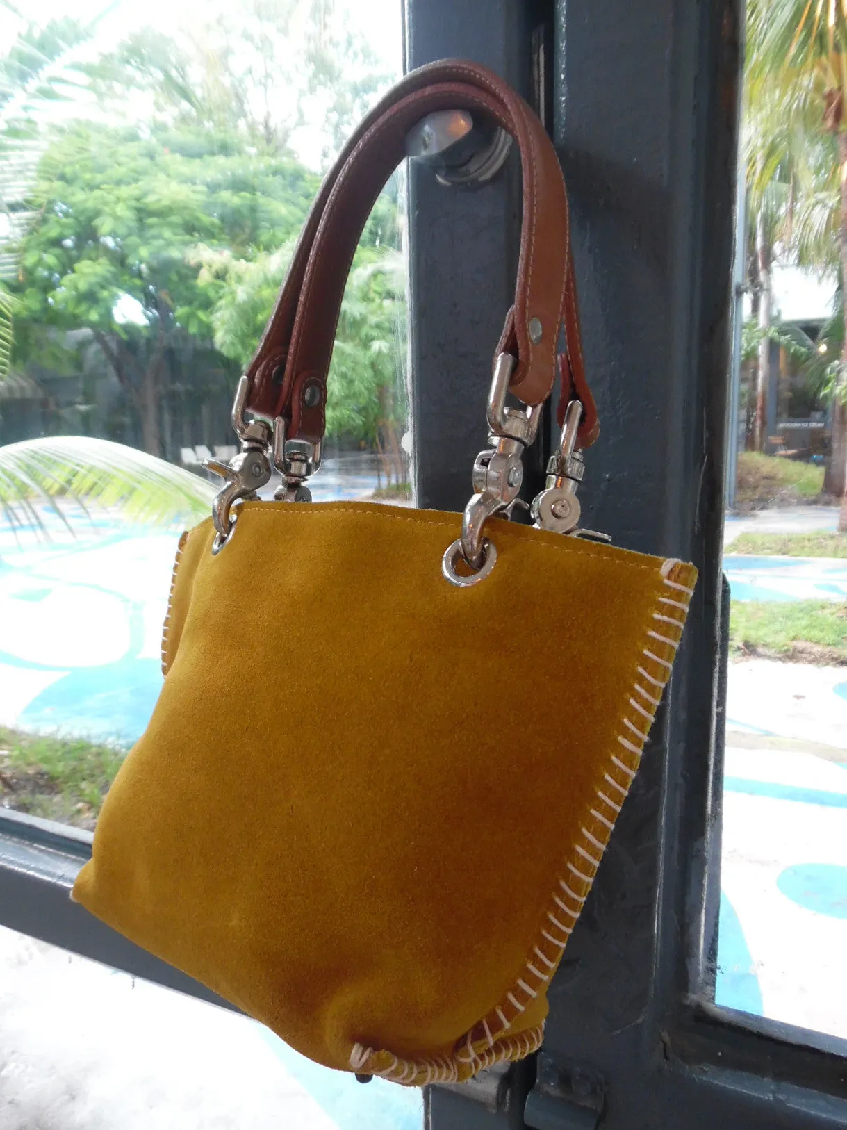 Gamini Mini Suede Bag With Topstitching Beige