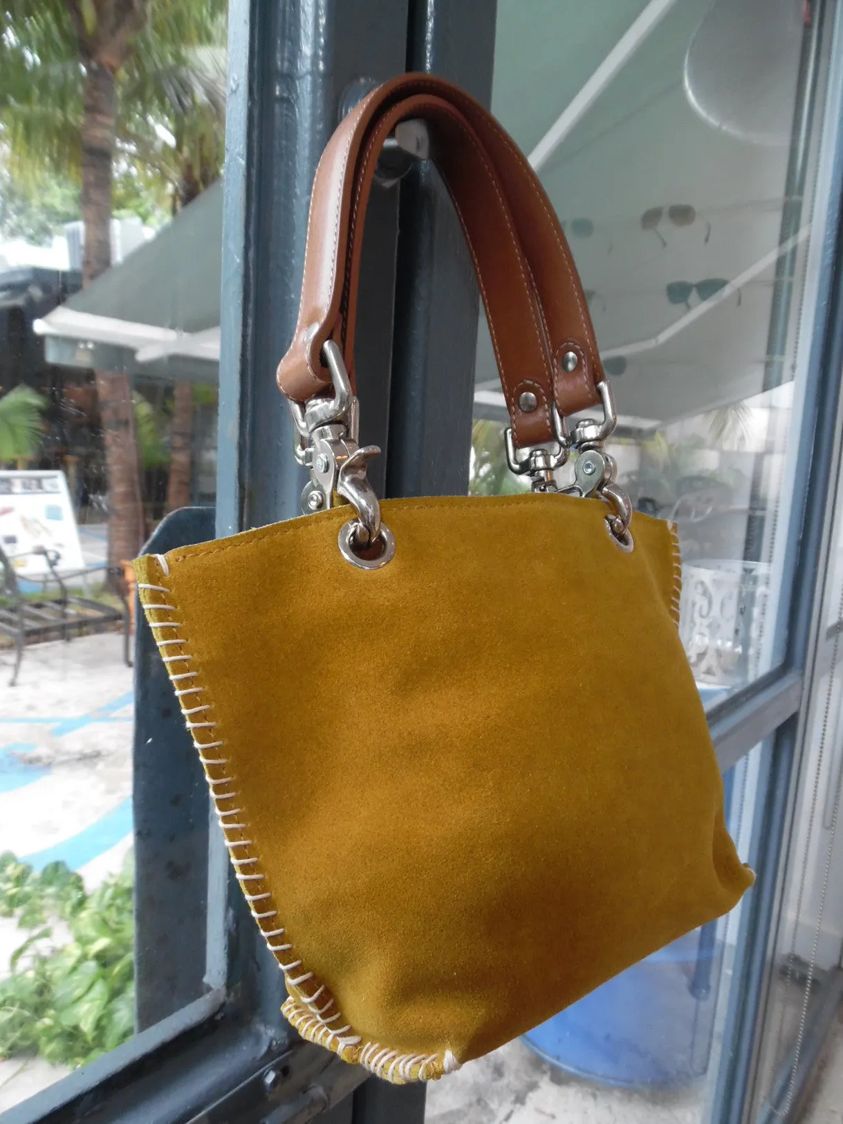 Gamini Mini Suede Bag With Topstitching Beige