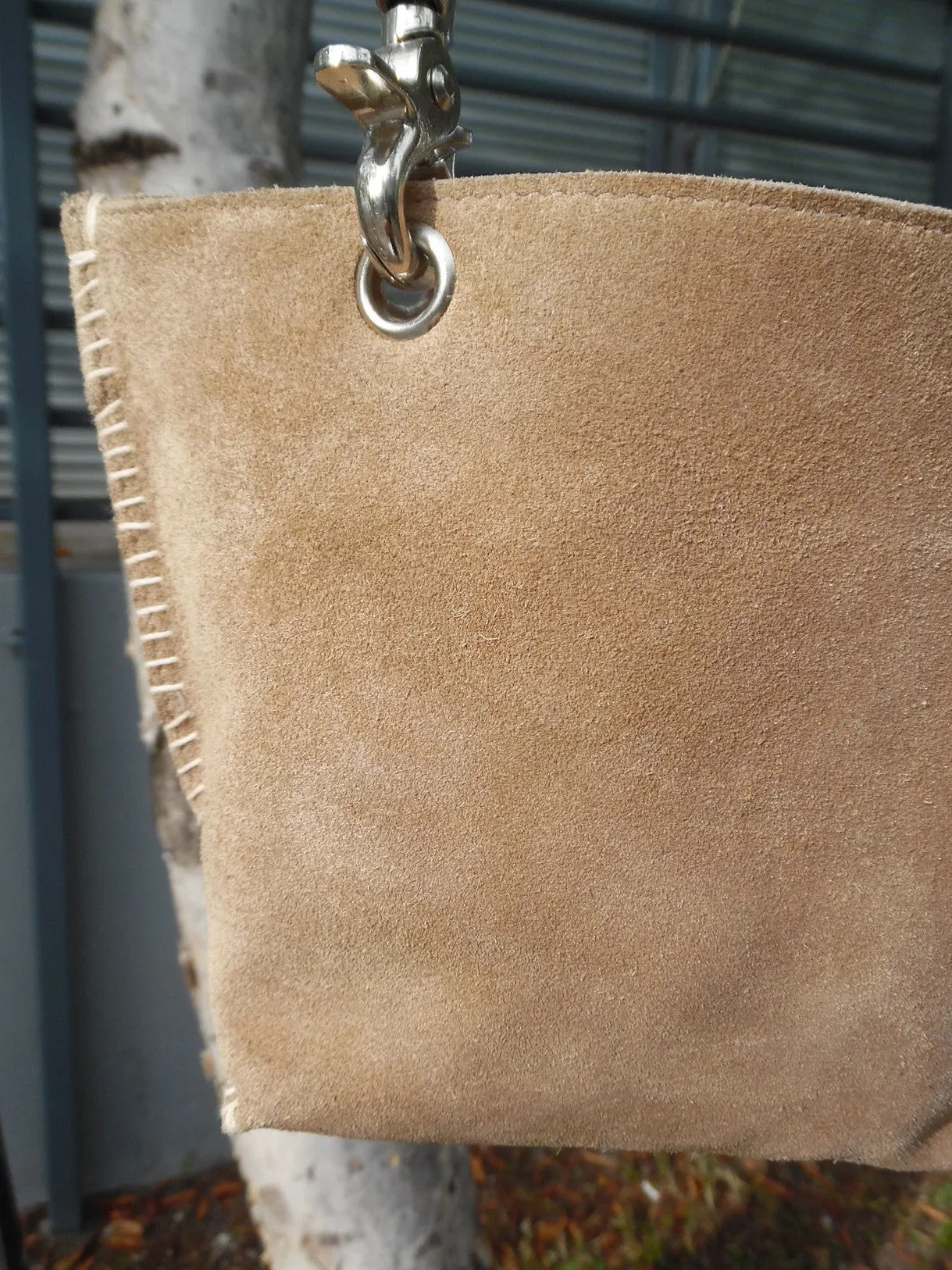 Gamini Mini Suede Bag With Topstitching Beige