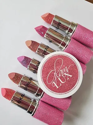 Glam Lux Glitter Lipstick set Glitter Lips 6pcs Metallic Glitter Long lasting Kit As seen on TikTok Nudes, Reds & more with pink bag
