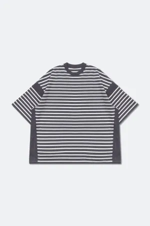 GROCERY TEE-075 JUMBO PANELED STRIPE INVOICE TEE/ DARK GREY STRIPE