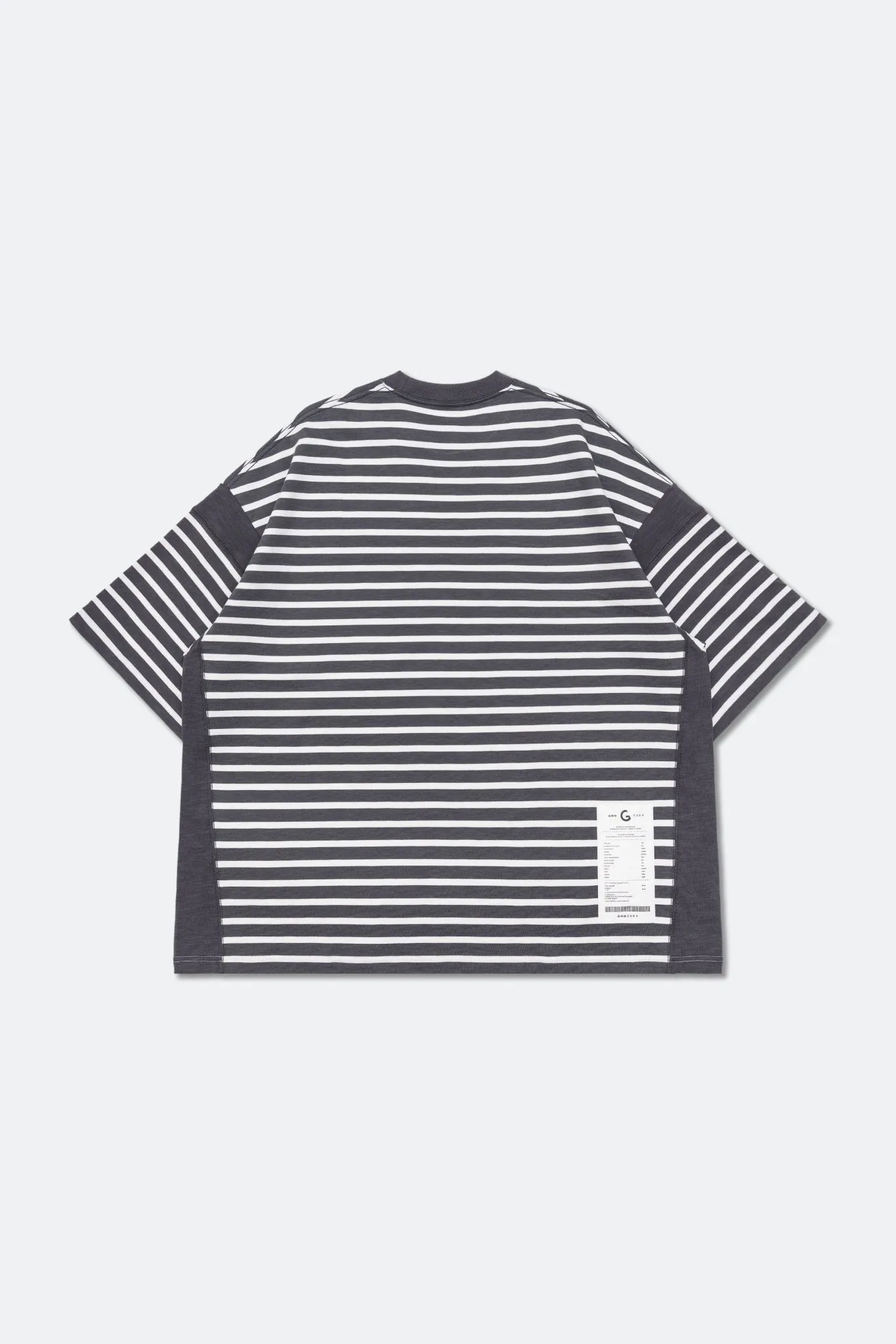 GROCERY TEE-075 JUMBO PANELED STRIPE INVOICE TEE/ DARK GREY STRIPE