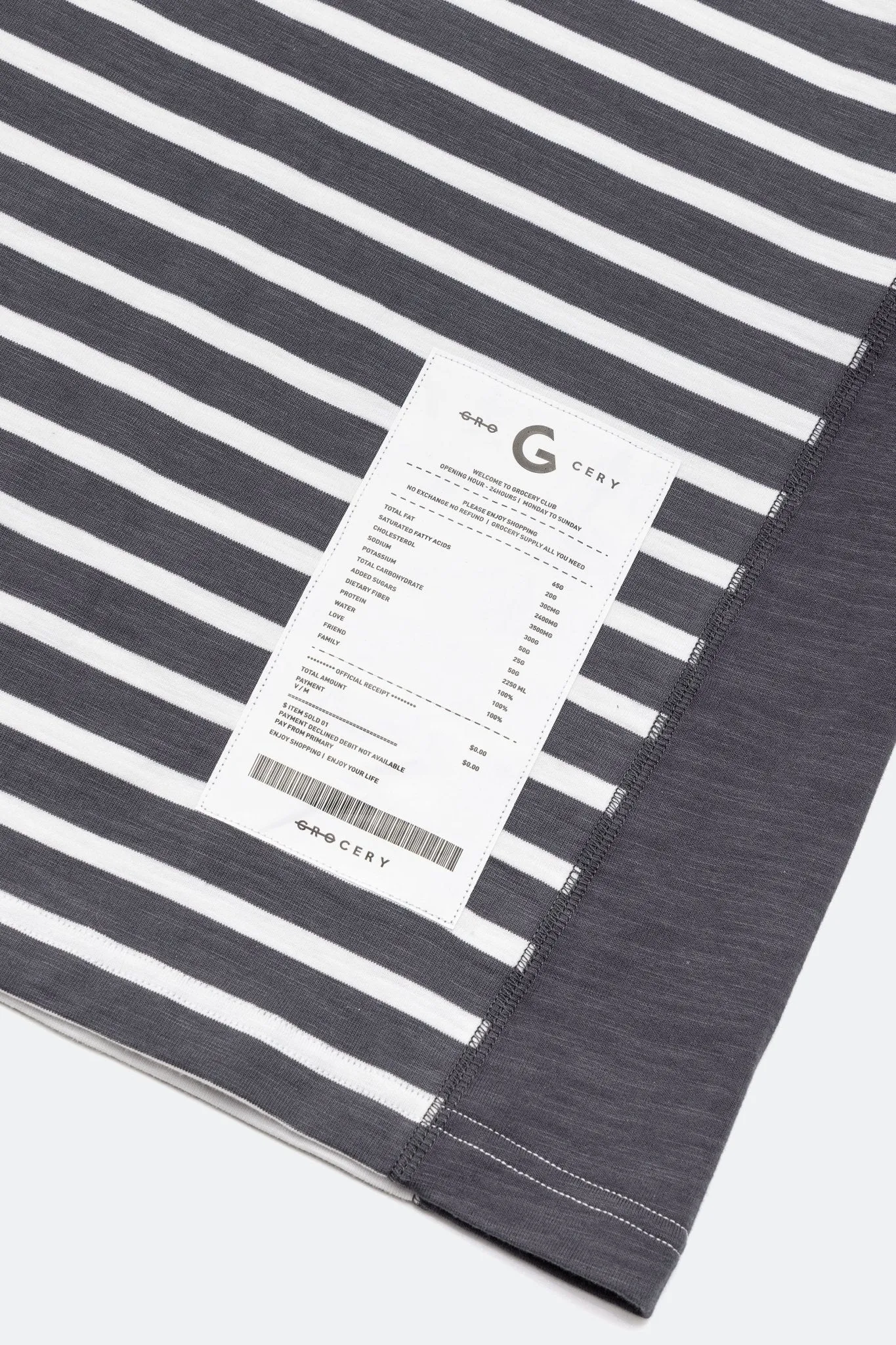 GROCERY TEE-075 JUMBO PANELED STRIPE INVOICE TEE/ DARK GREY STRIPE