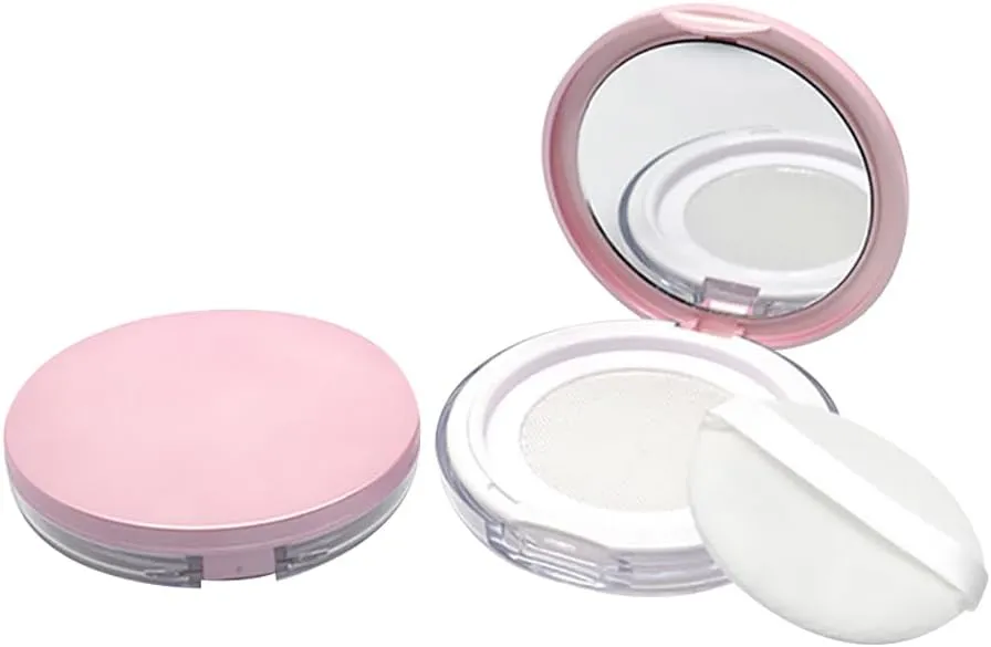 GSHLLO 2 Pcs 3g Refillable Powder Makeup Container Empty Loose Powder Box Powder Compact Travel Case Plastic Cosmetic Powder Container with Puff Mirror and Elasticated Net Sifter