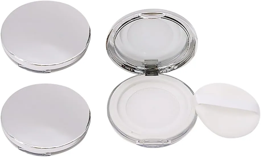 GSHLLO 3 Pcs 5g Plastic Loose Powder Container with Puff Mirror Face Powder Compact Case Empty Makeup Powder Box Portable Cosmetic Powder Containers with Elasticated Net Sifter