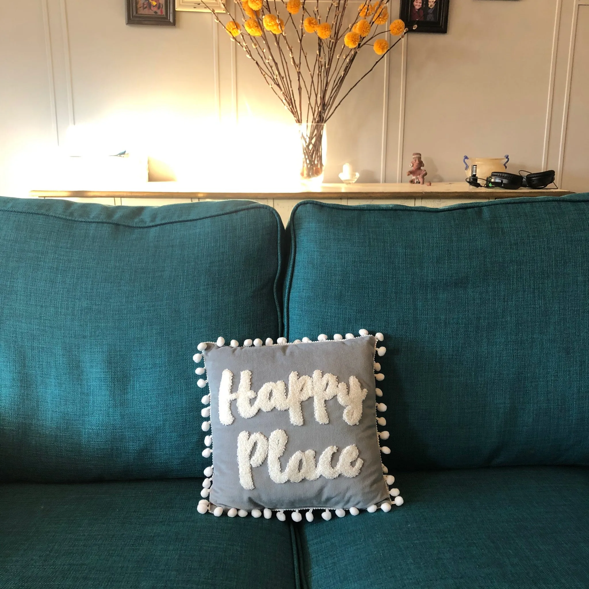 Happy Place Velvet Cushion