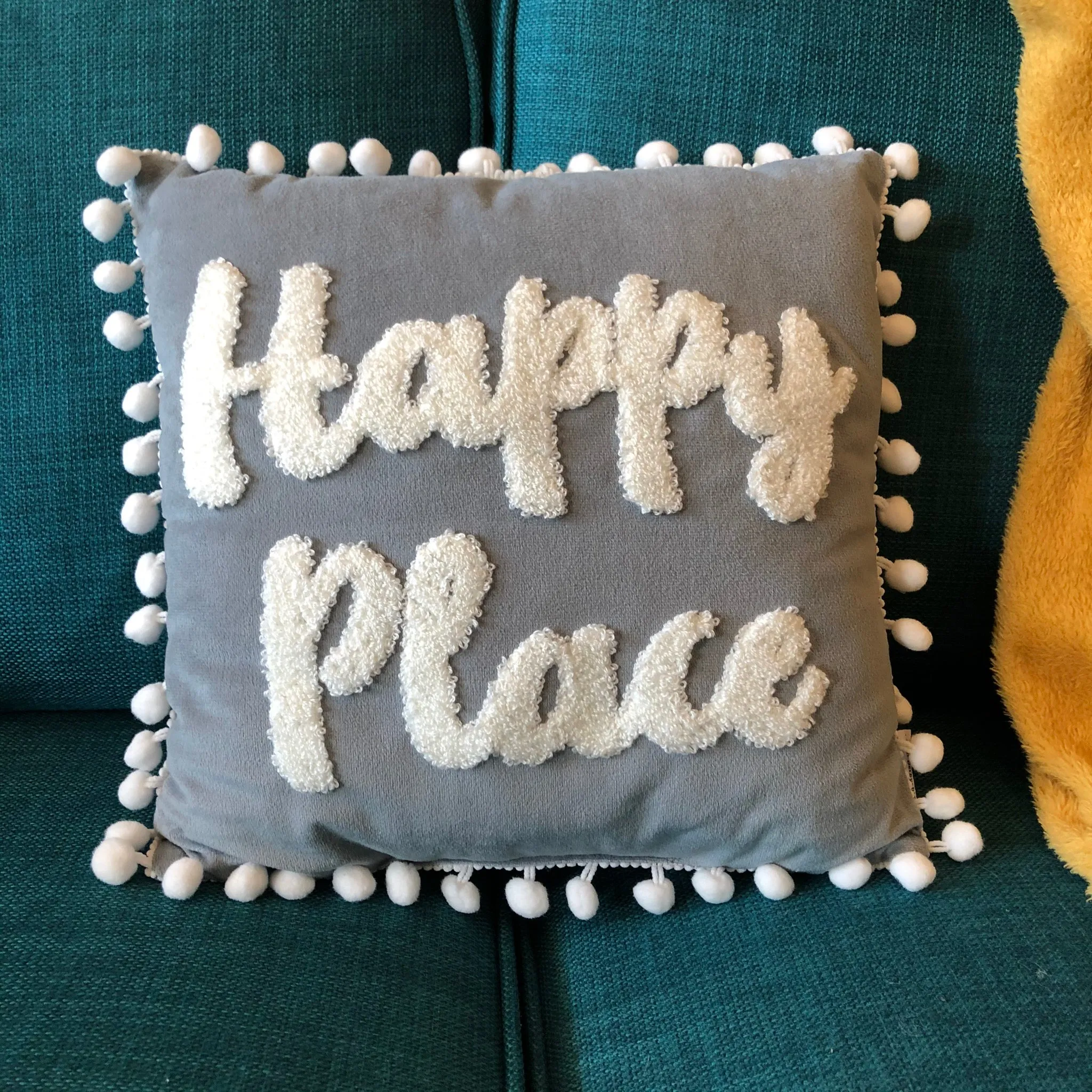 Happy Place Velvet Cushion