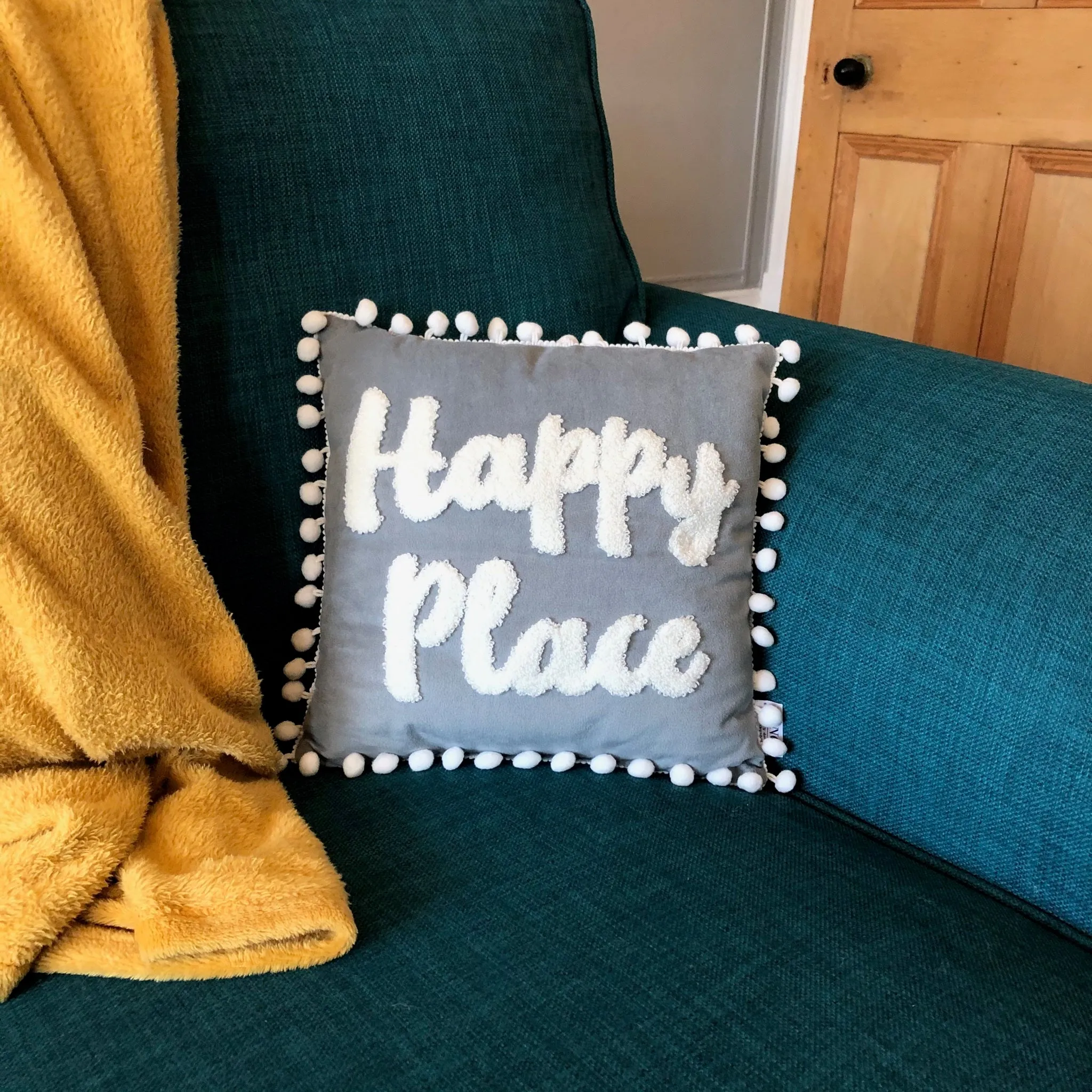 Happy Place Velvet Cushion