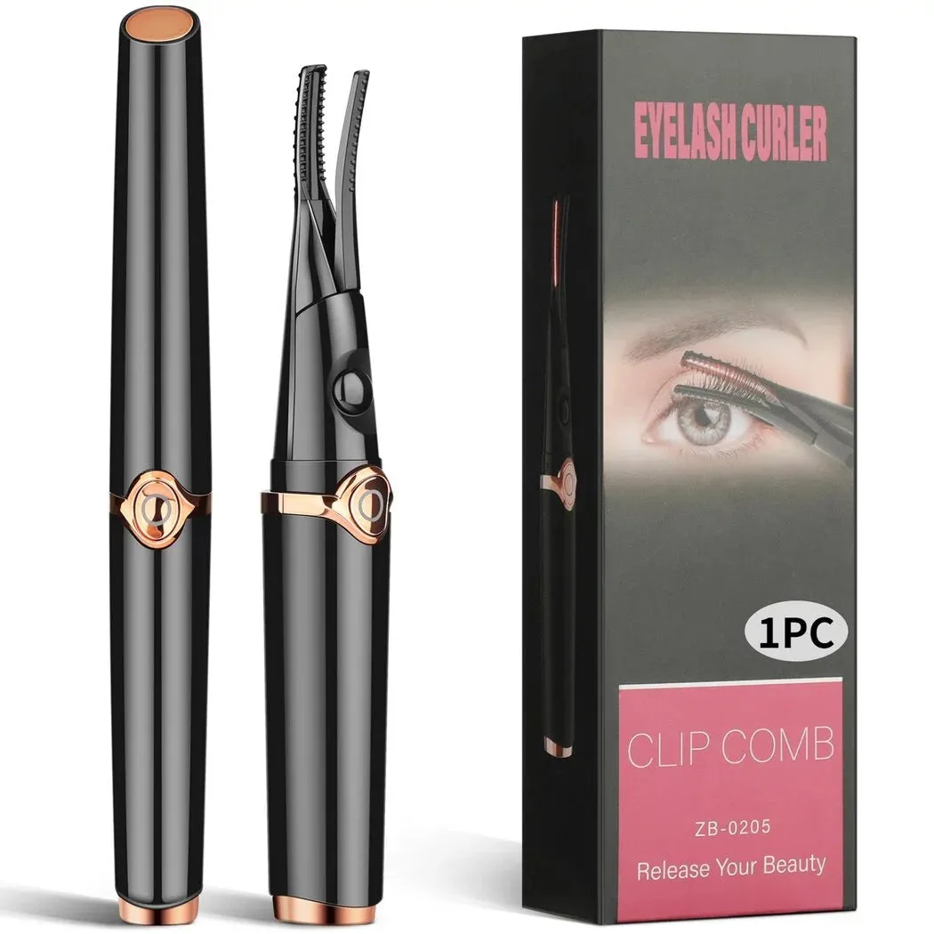 Heated Eyelash Curlers, USB Rechargeable Electric Eyelash Curler for Women, 3 Temperature Modes 2 in 1 Clip-Type Eyelash Curler with Built-In Comb Fast Heating & Long Lasting