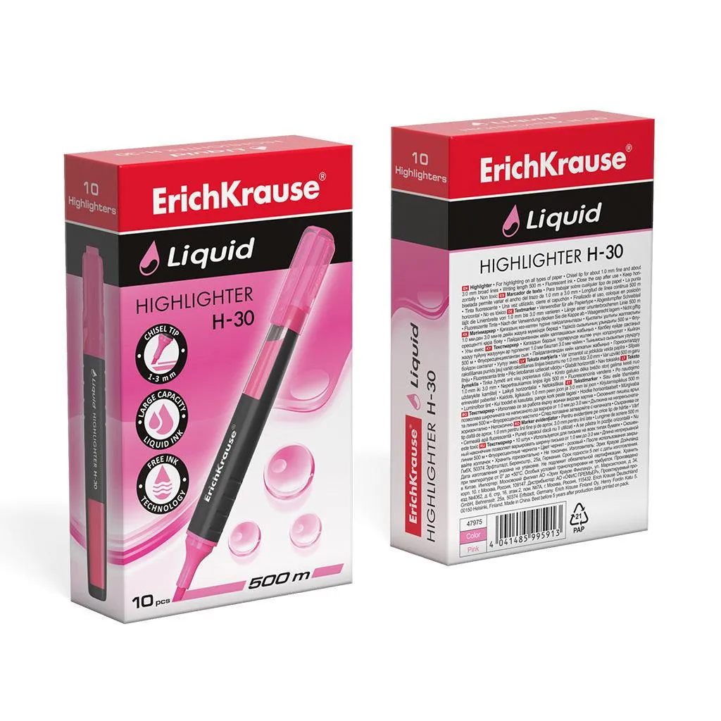 Highlighter ErichKrauseÂ® Liquid H-30, ink color: pink